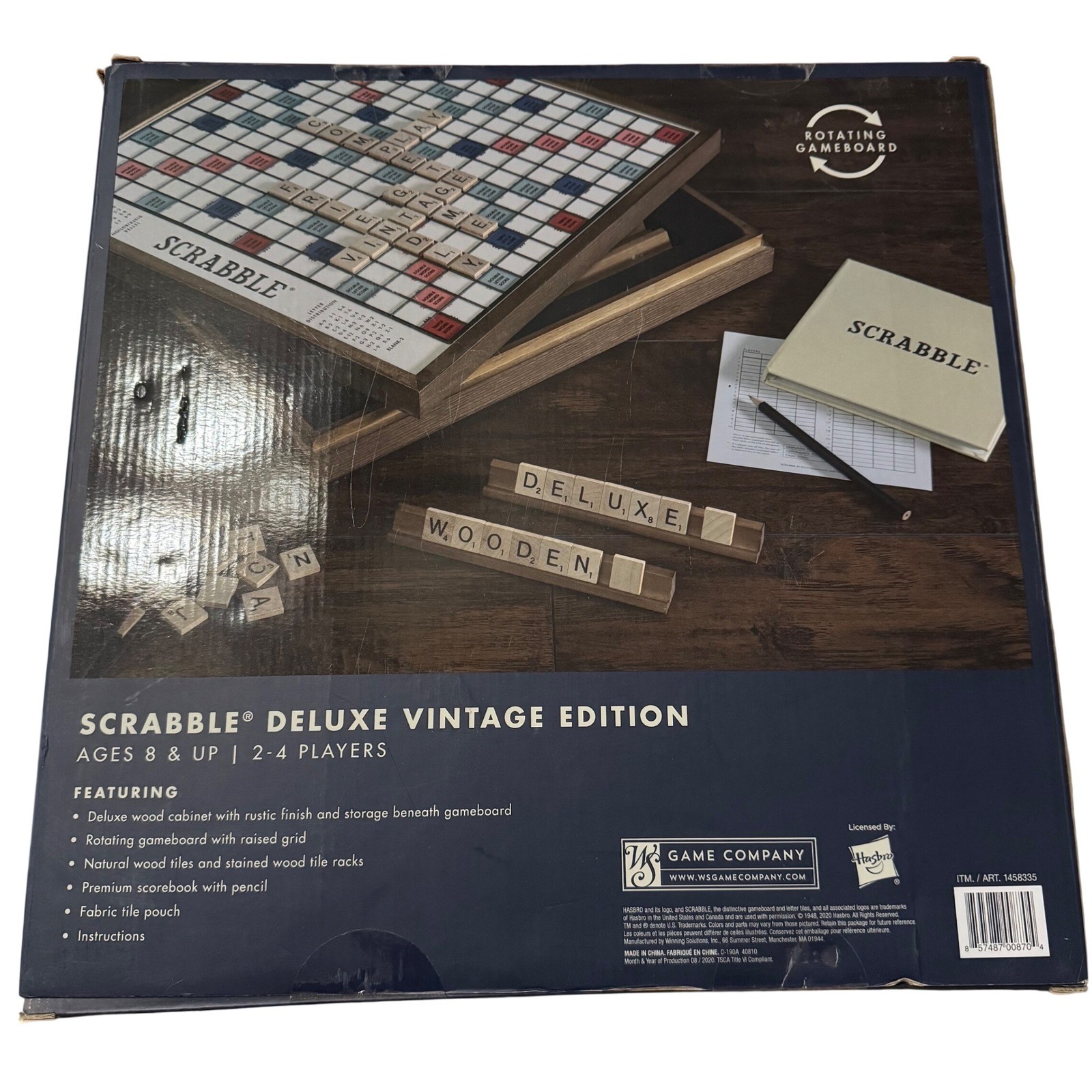 Scrabble Deluxe Vintage Edition Wooden Rotating Game Board WS Game Company 40810