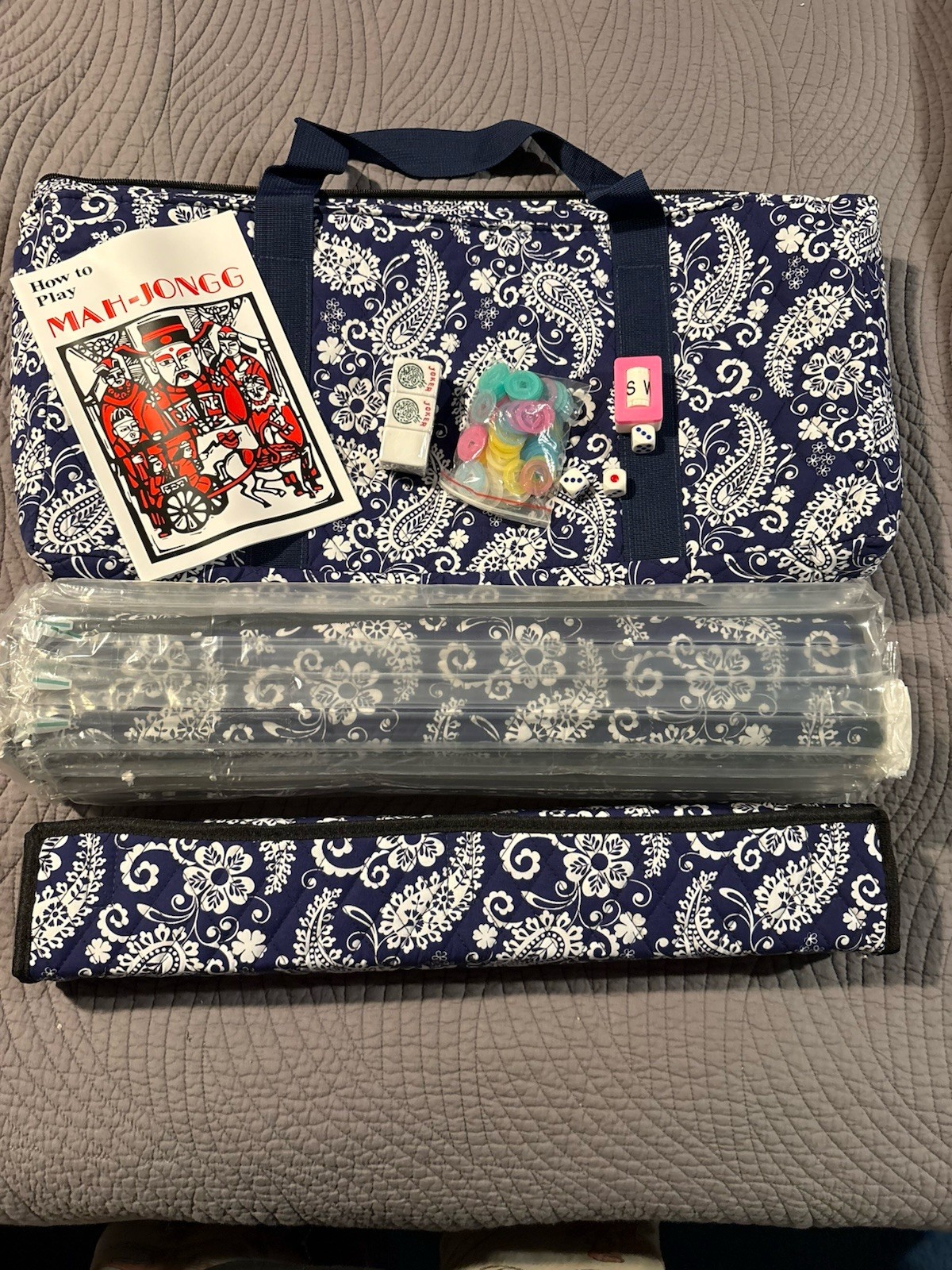 American Mahjong Set, Blue Paisley Carrying Bag,166 Premium White Tiles,4 All…