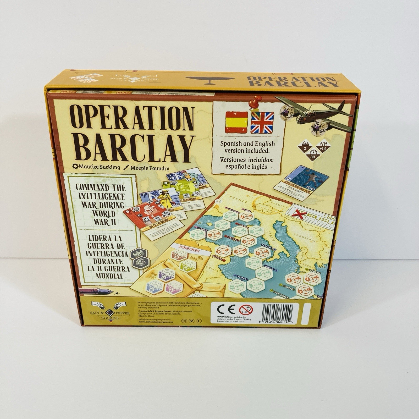 OPERATION BARCLAY BOARD GAME + ACRYLIC TILES english & spanish salt & pepper EUC