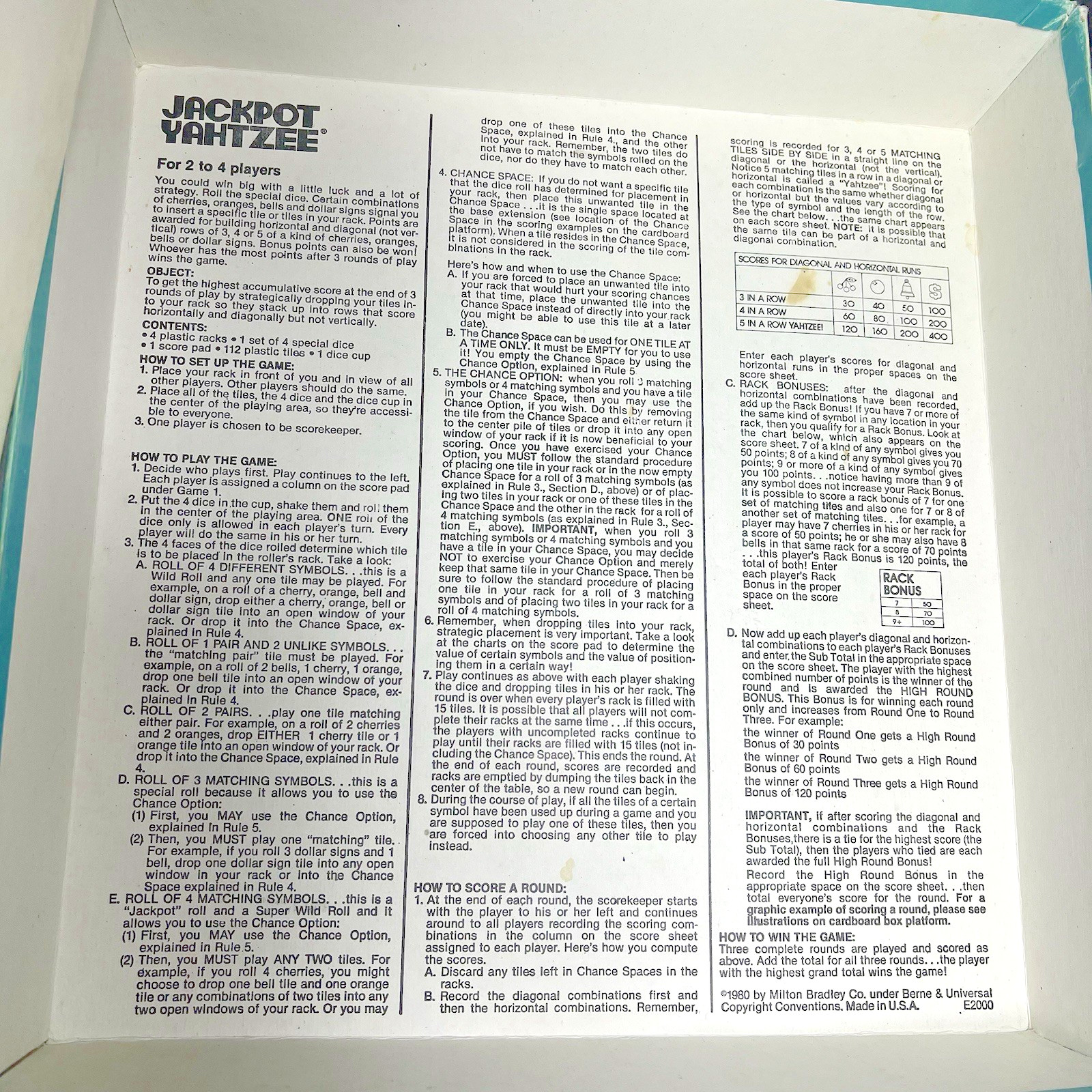 1980 Jackpot Yahtzee Game by E.S. Lowe Complete in Good Condition FREE SHIPPING