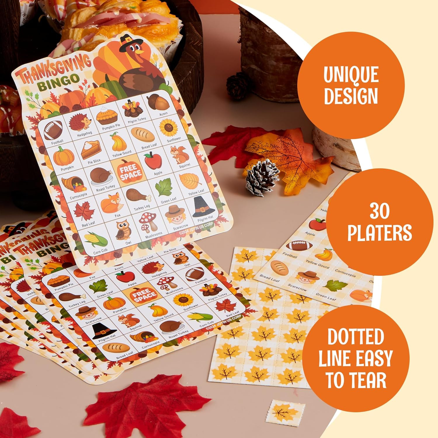30 Pc Thanksgiving Bingo Game Cards Kids Family Party Classroom Activity