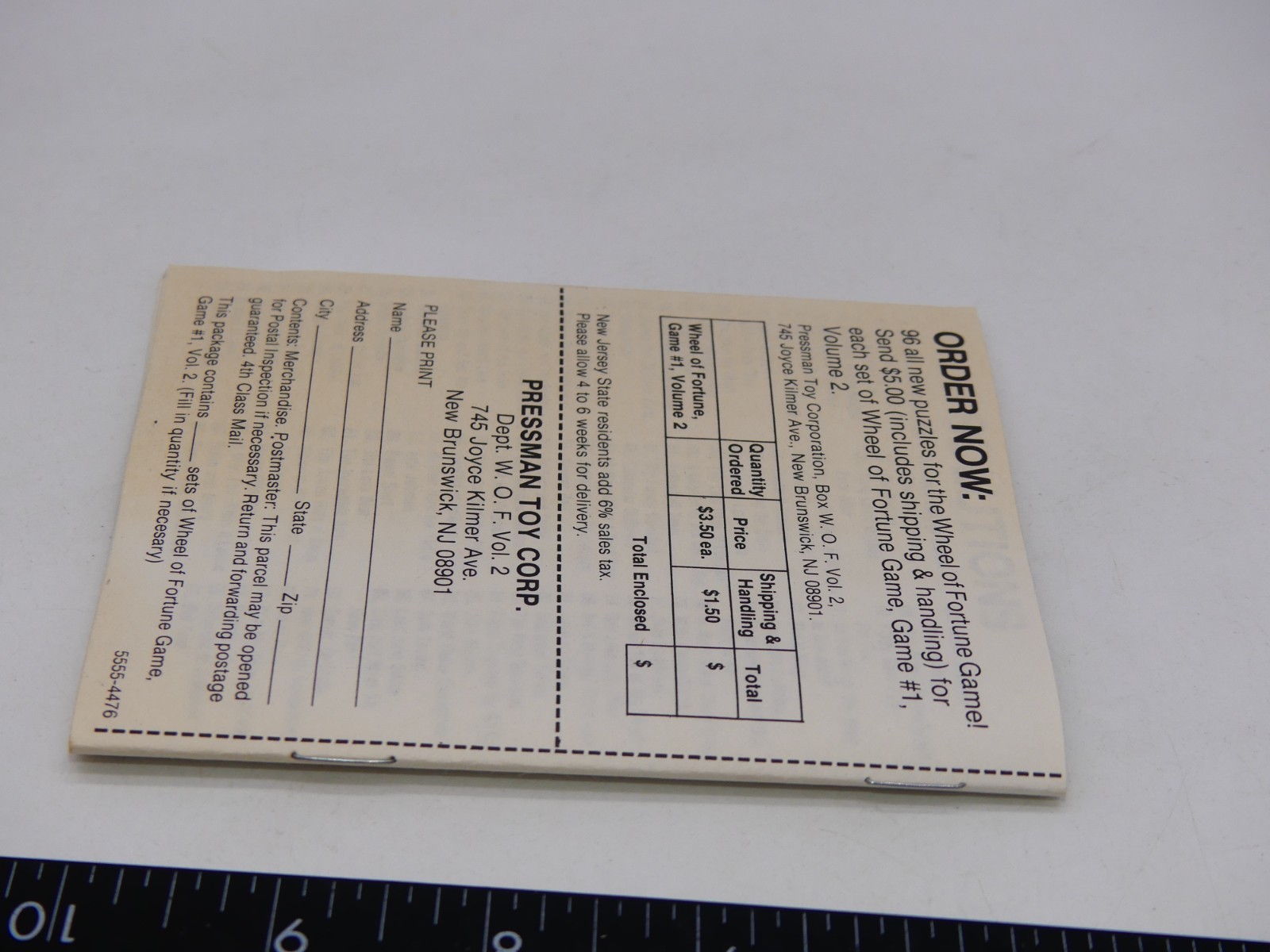 1985 Wheel of Fortune Board Game Instruction Manual Replacement Part Only Pressm