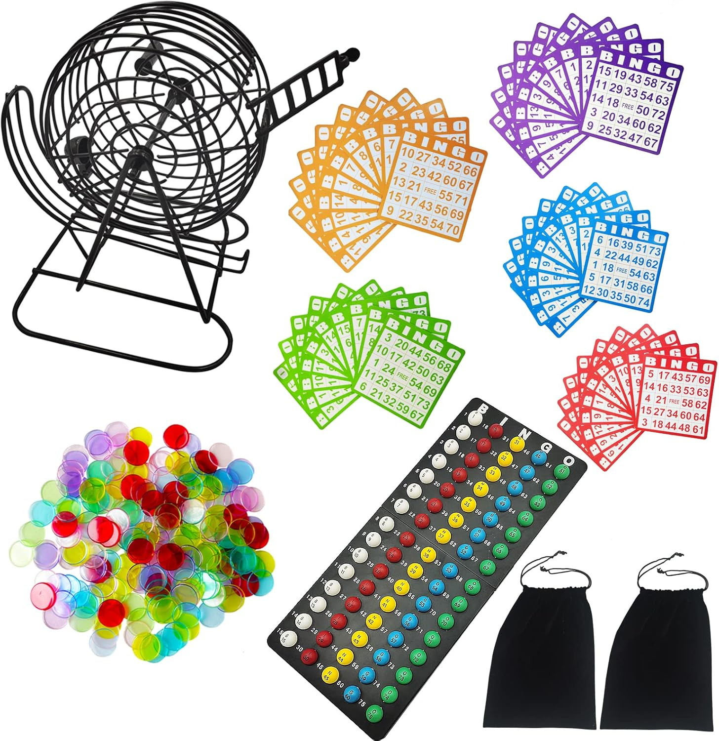 SEETOOOGAMES Deluxe Bingo Game Set – 8 Inch Metal Cage, 50 Paper Cards, 600 Colo