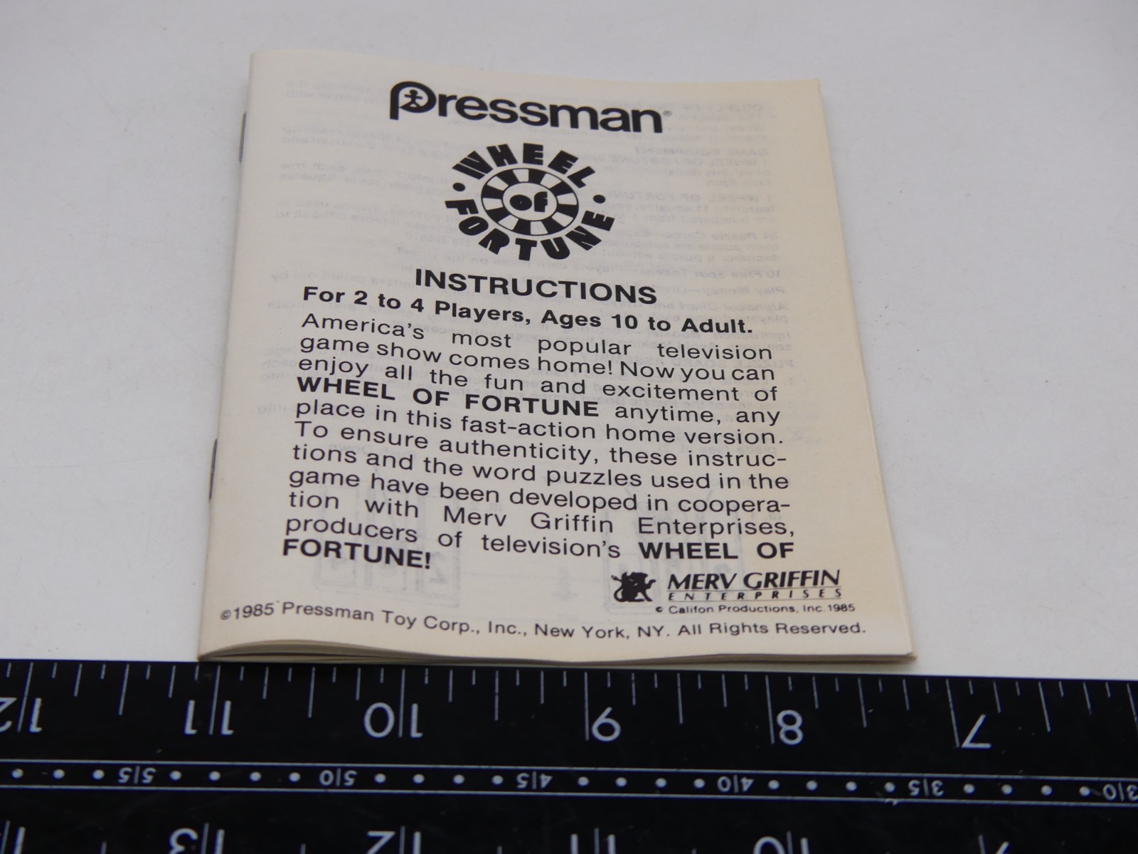 1985 Wheel of Fortune Board Game Instruction Manual Replacement Part Only Pressm
