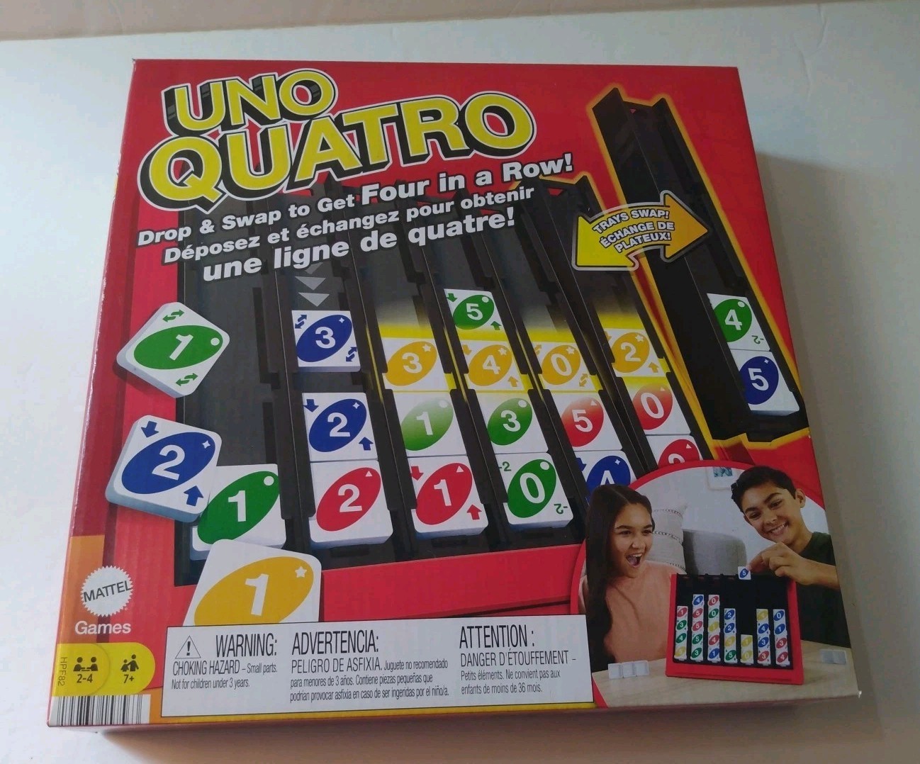 UNO Quatro Game with Colored Tiles & Plastic Game Grid for Adults/Family NEW