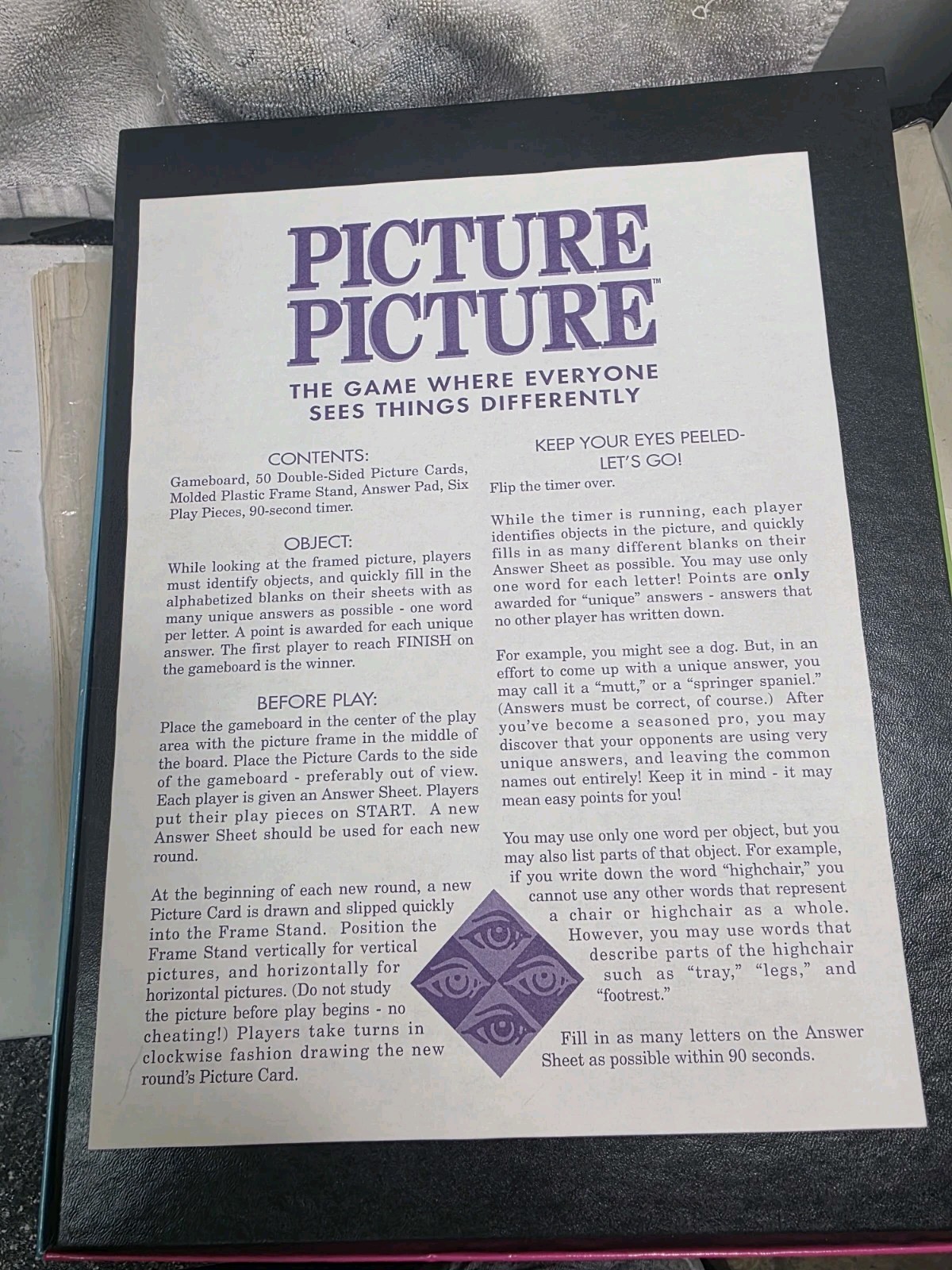 1992 Western Publishing/Golden”Picture Picture” Multi Player Board Game/Complete