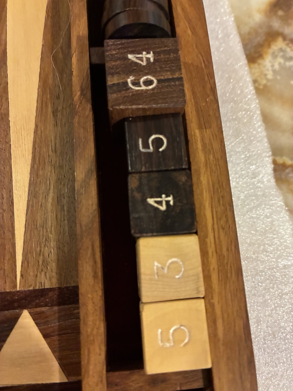 Wooden Inlaid Backgammon Set Travel Size, 12” X 7” Case