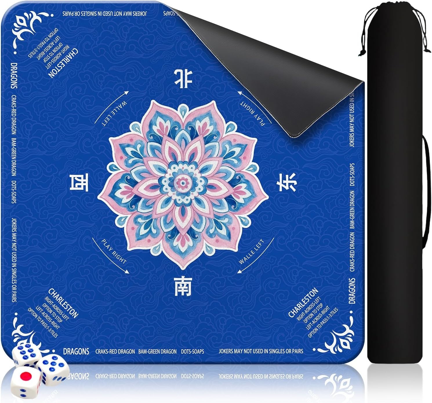 Mahjong Mat for Table 31.5″X31.5″ Rubber American Mahjong Mat with Rules NonSlip