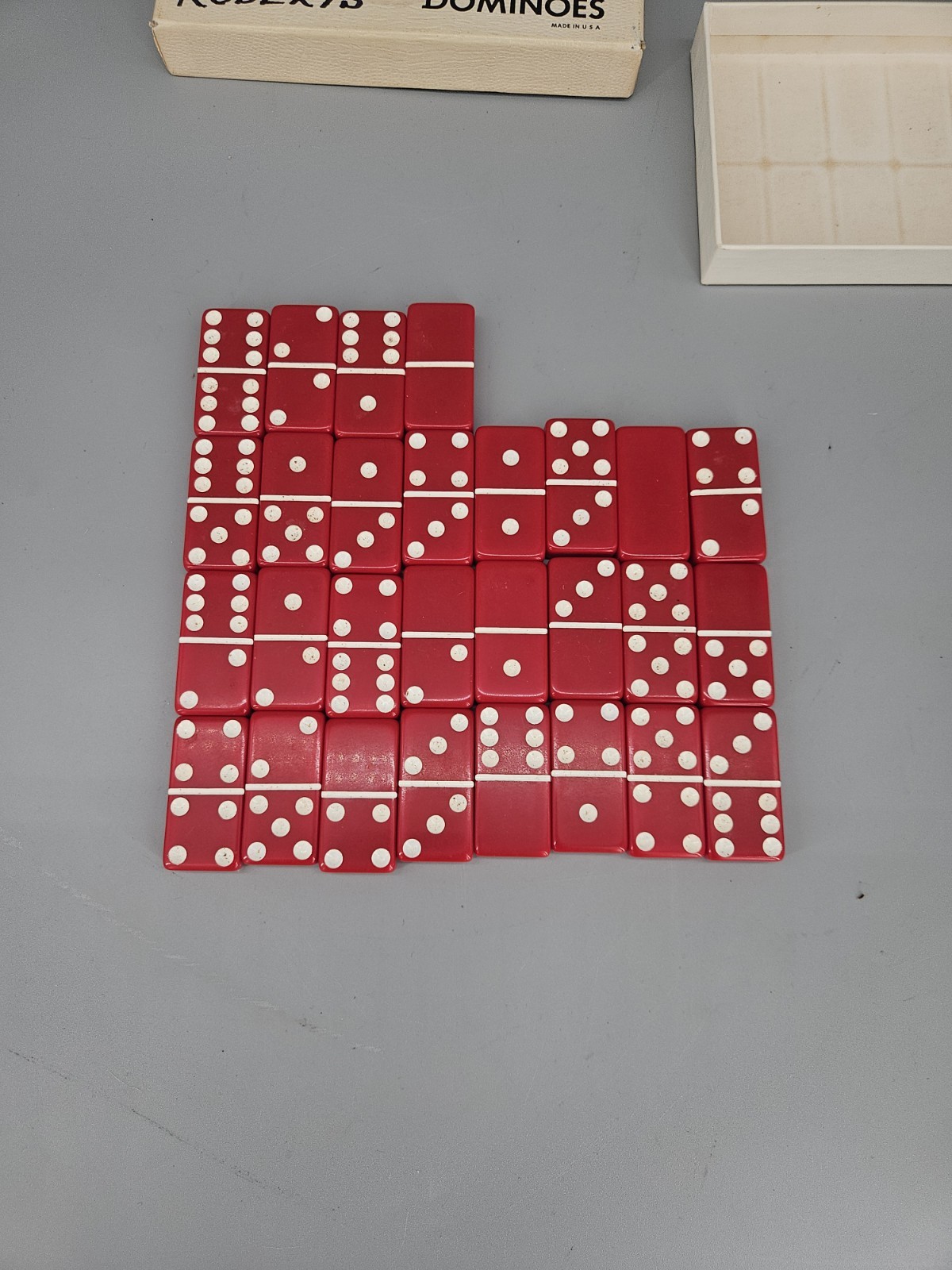 Vintage Extra Thick Marblelike Dominoes Puremco Mfg. Red W/ Box