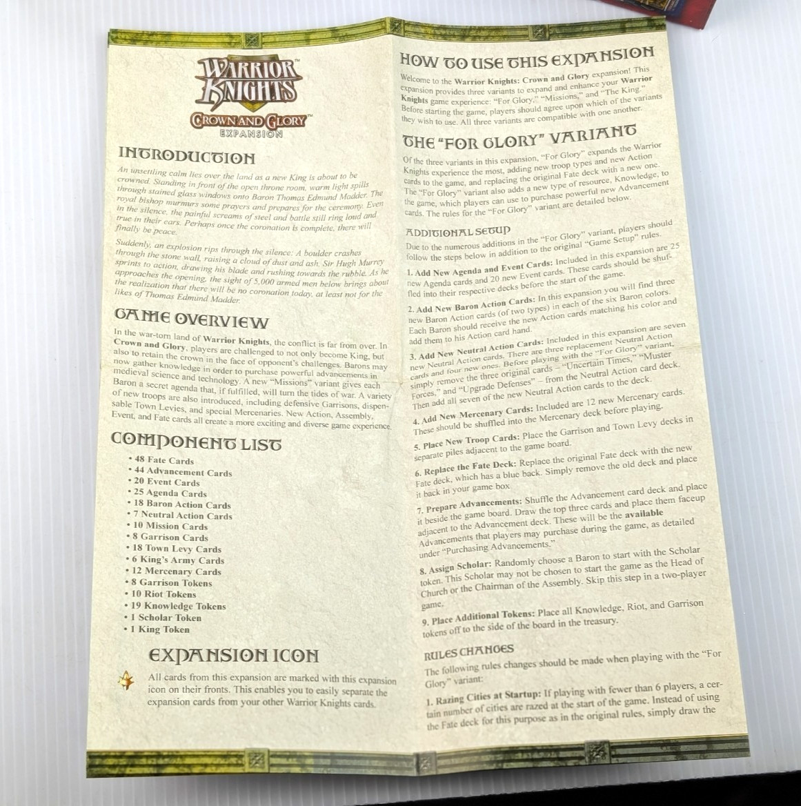 Warrior Knights: Crown and Glory Expansion NEW OPEN BOX
