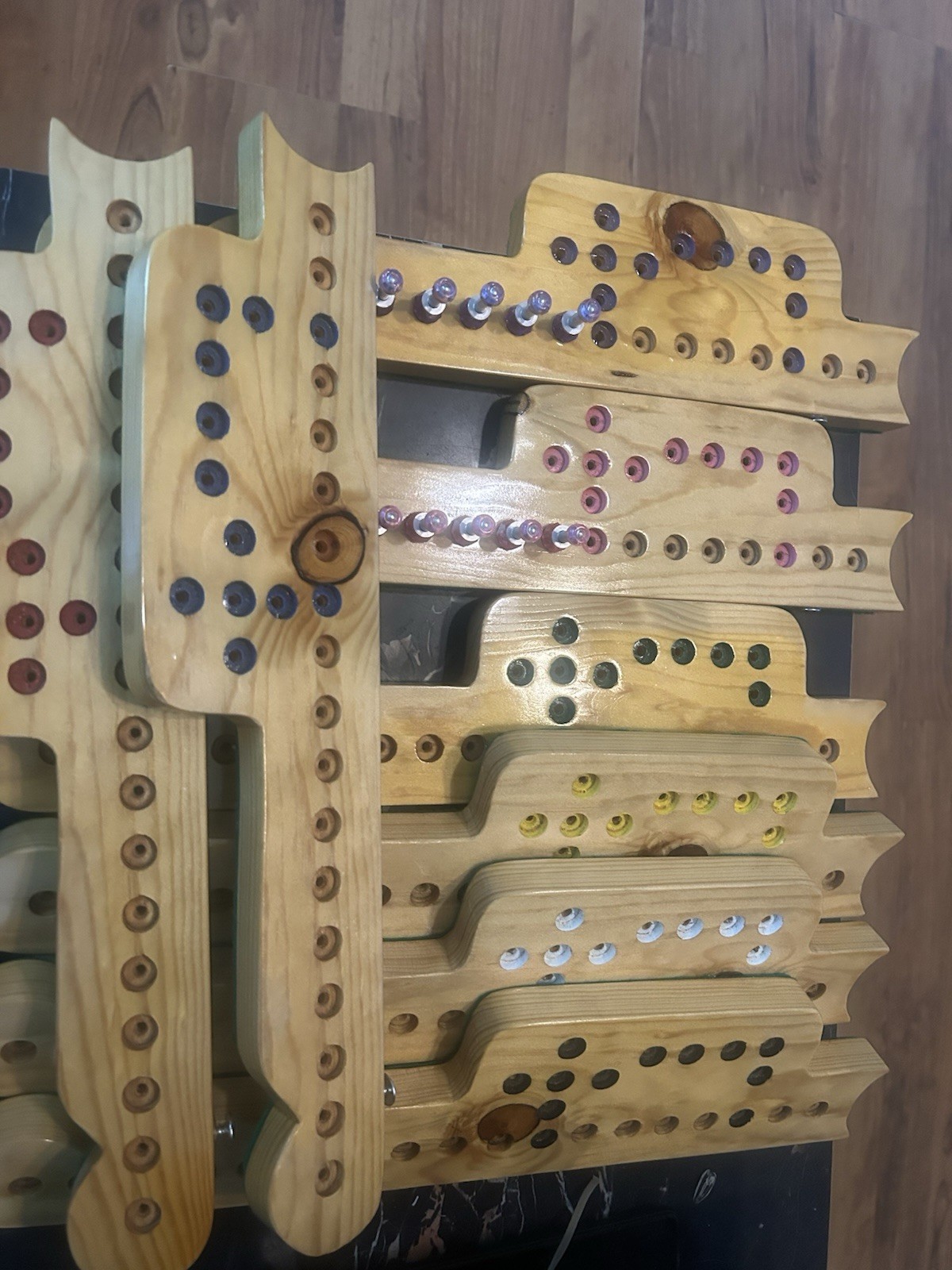 Beautiful Vintage Handmade Wooden Aggravation Fast Track Game Board & Pegs