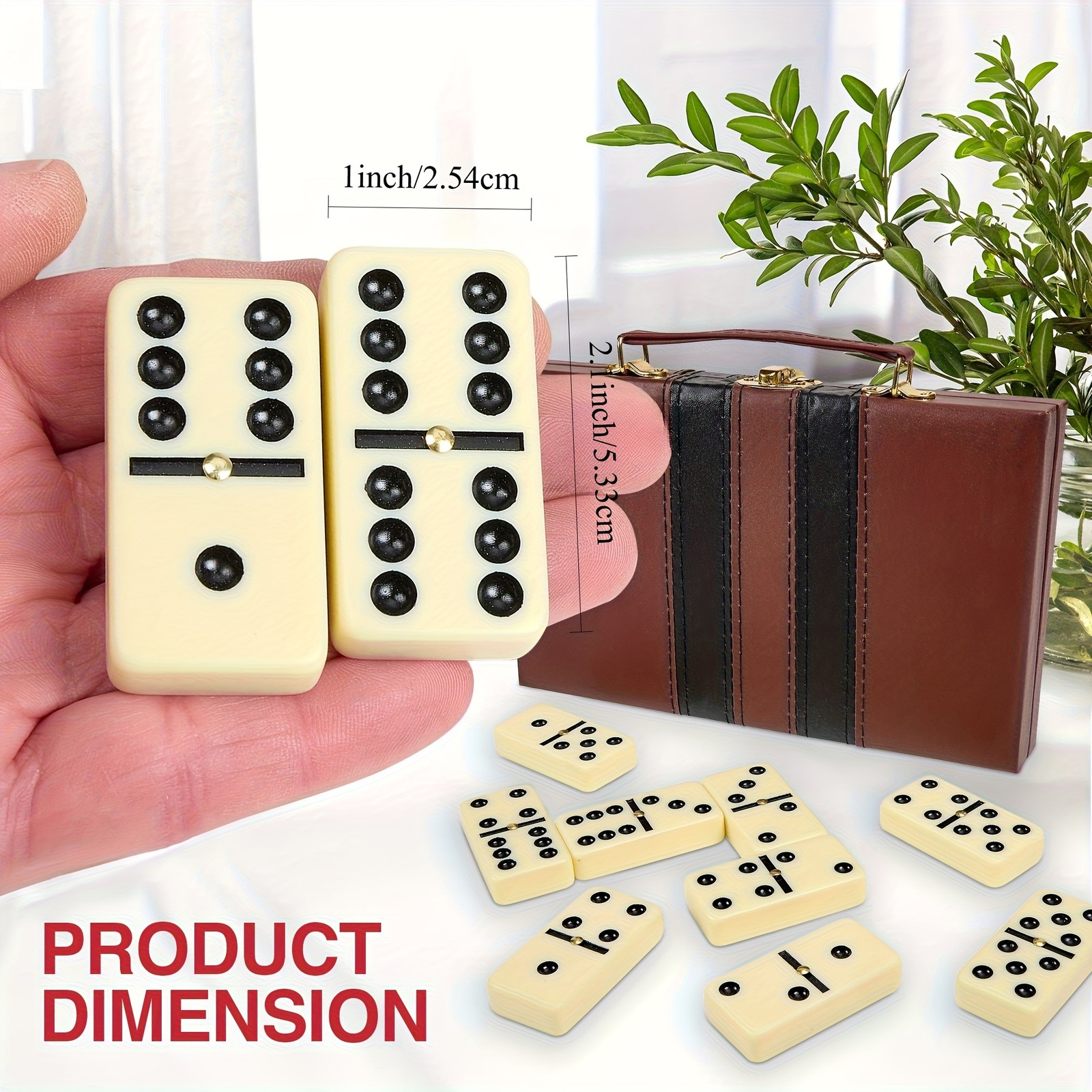 28pcs Double Six Dominoes Set Classic Black & White Plastic Tiles in Box