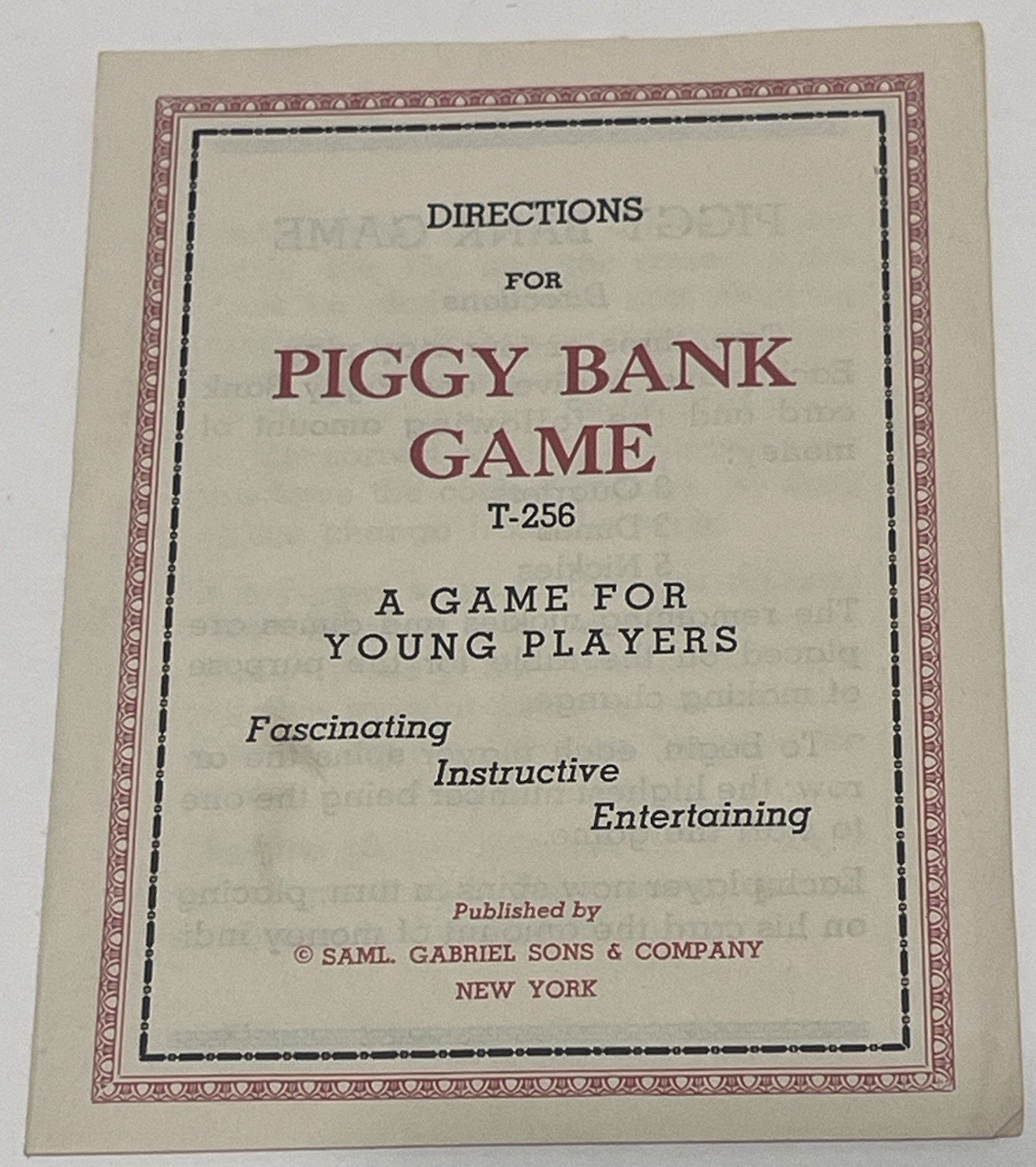 1930’s Vintage Samuel Gabriel & Sons Piggy Bank Game, T-256, no coins; no box
