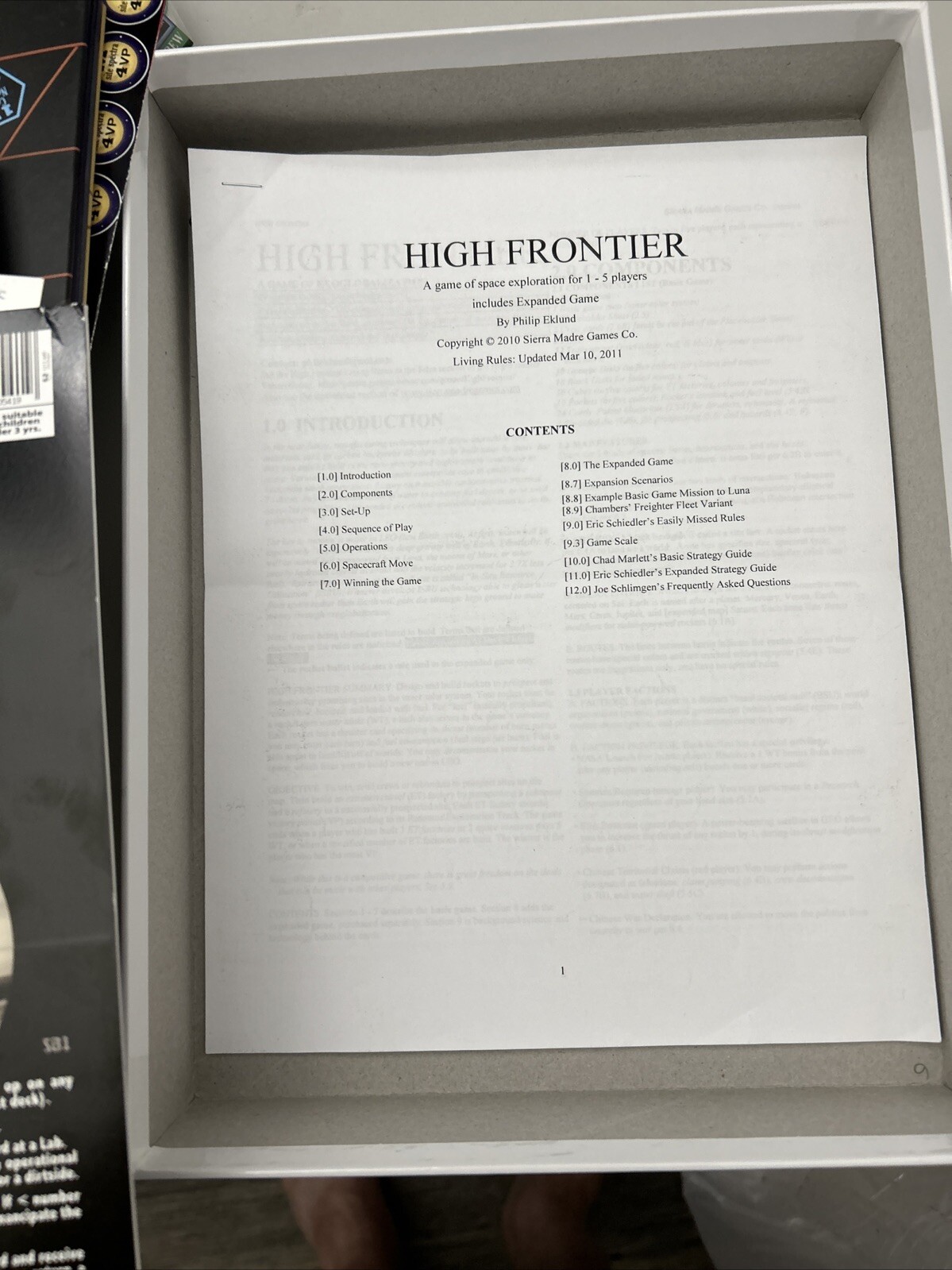 Sierra Madre High Frontier 2nd Edition Box VG Replacement Box Punched And Bagged