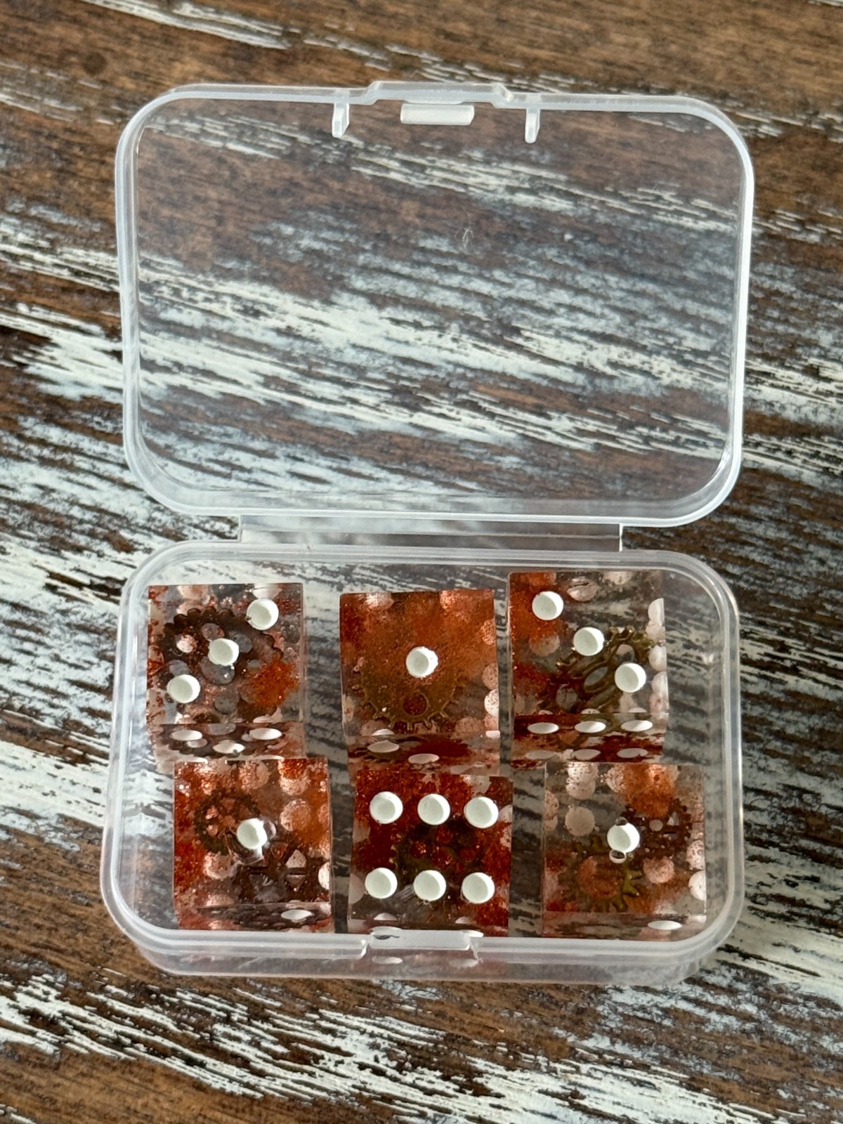 Resin Dice Set 6pcs – Steampunk Gears – Handmade Replacement Dice Games