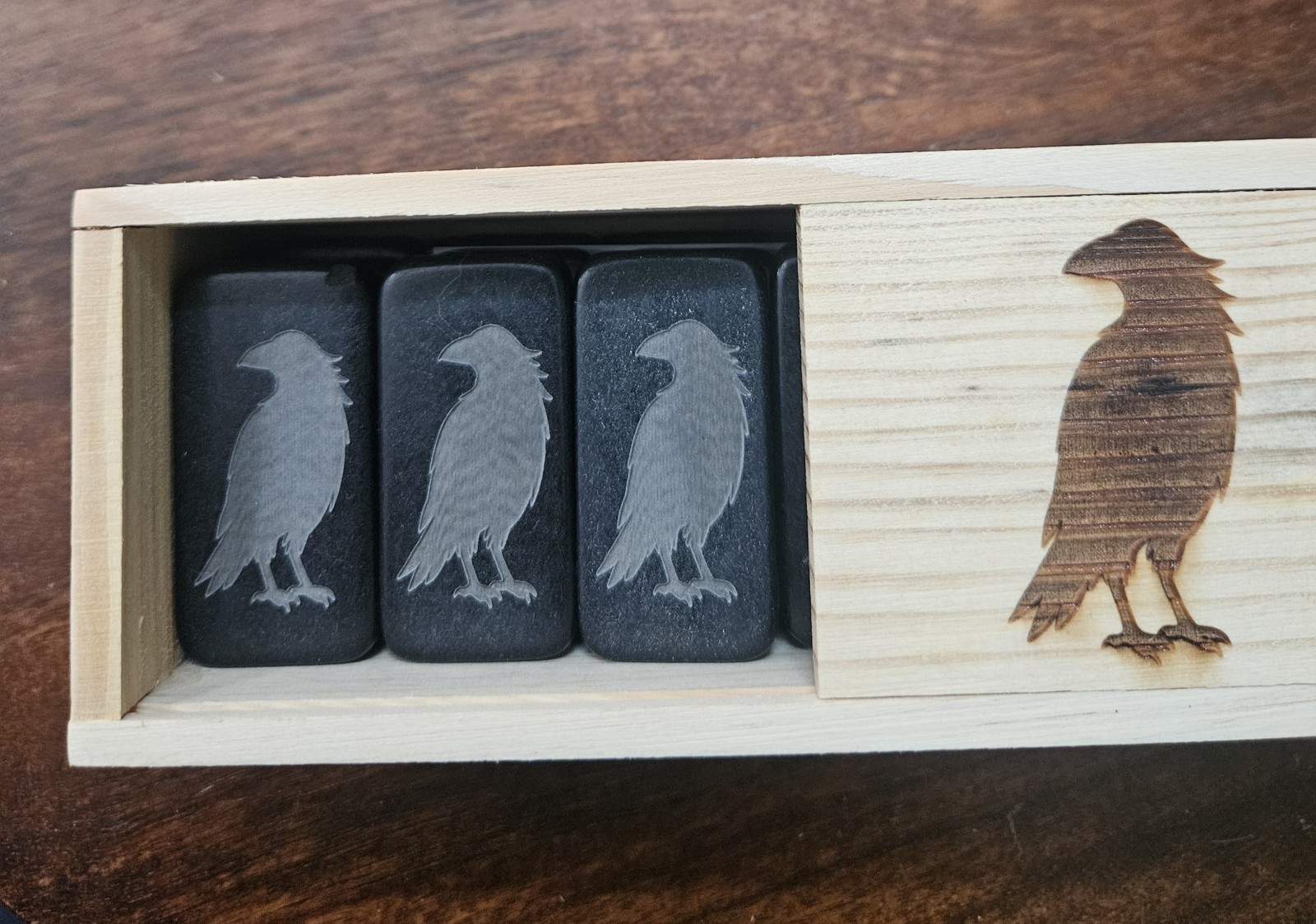 Double 6 Domino Set of RAVEN SILHOUETTE Dominoes BLACK or IVORY