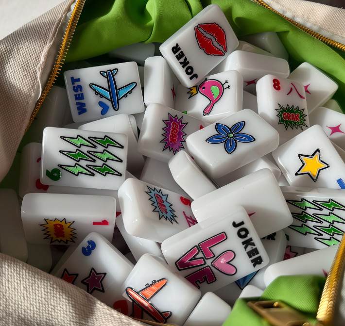 Western American Mahjong Set White Acrylic Portable Travel Mah Jong Tiles white