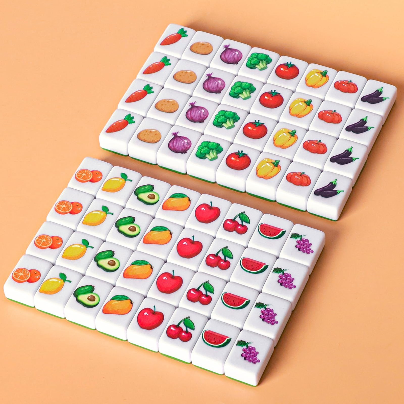 Gracias 4 Players Mahjong Block Set 128 Green Tiles1.18 Animal And Food Pattern