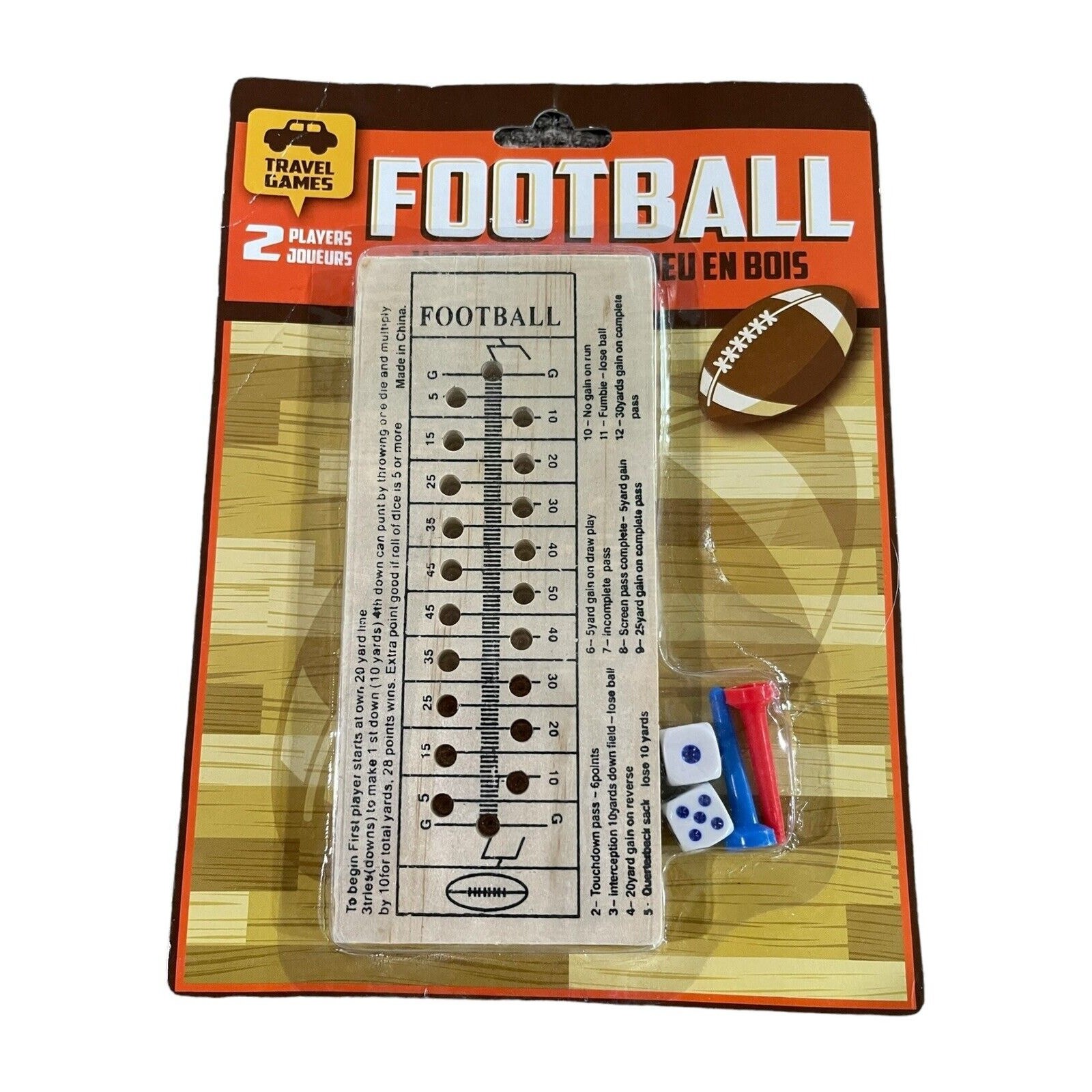 Travel Football Wooden Game Pegs & Dice