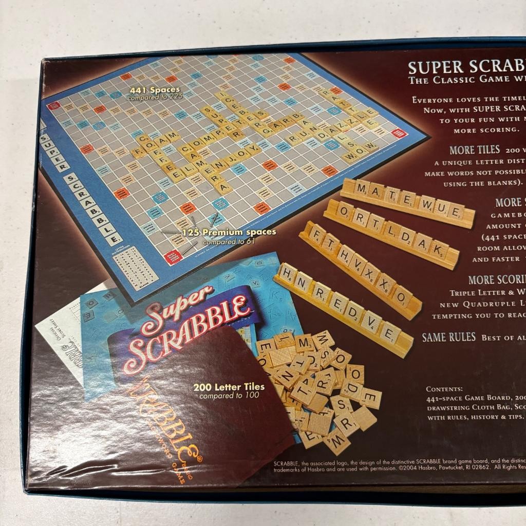 Super Scrabble Board Game 2004 Winning Moves 200 Wooden Tiles Complete