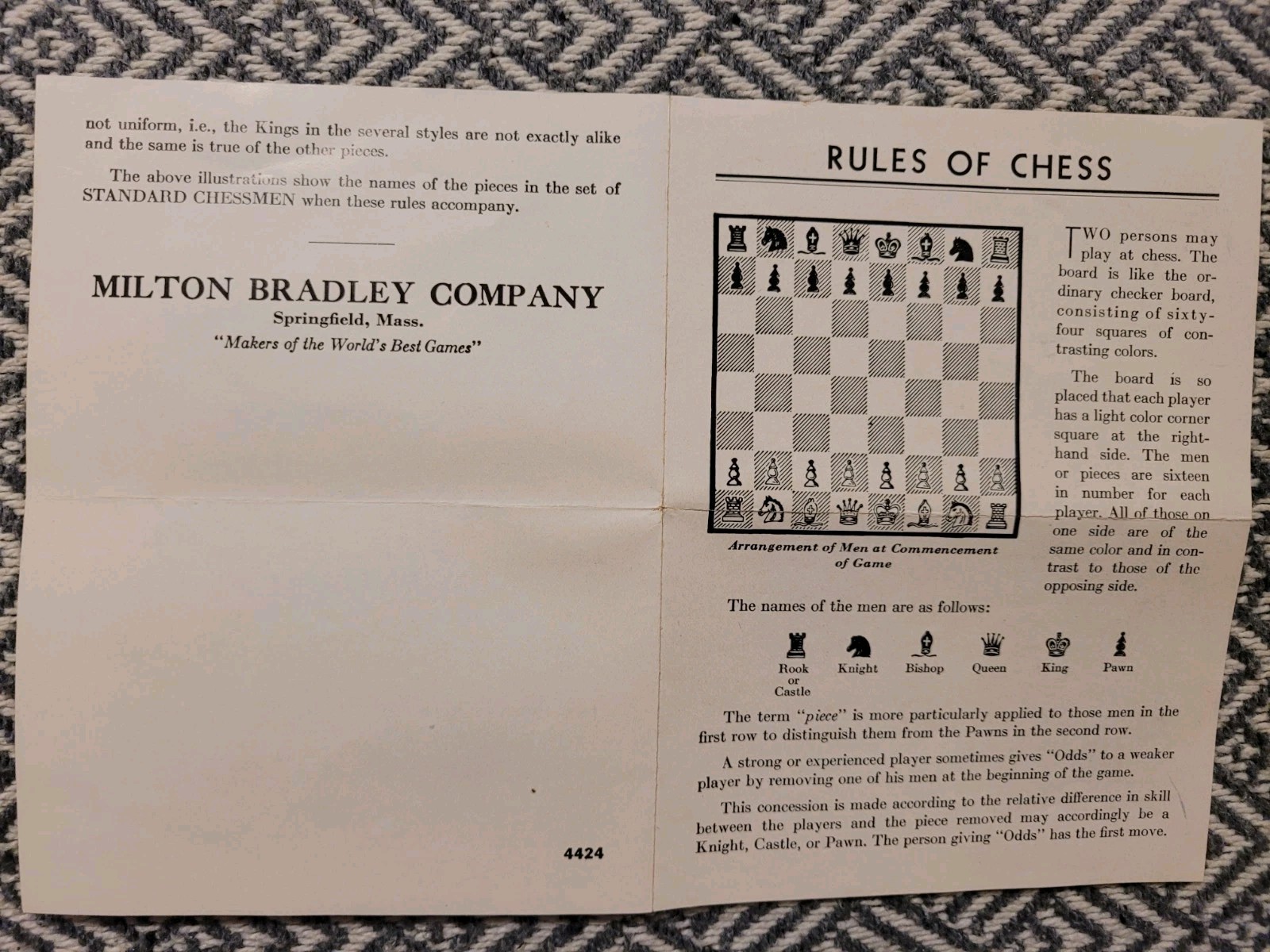 Vintage 1950s Chessman Pieces Milton Bradley Original Box And Instructions
