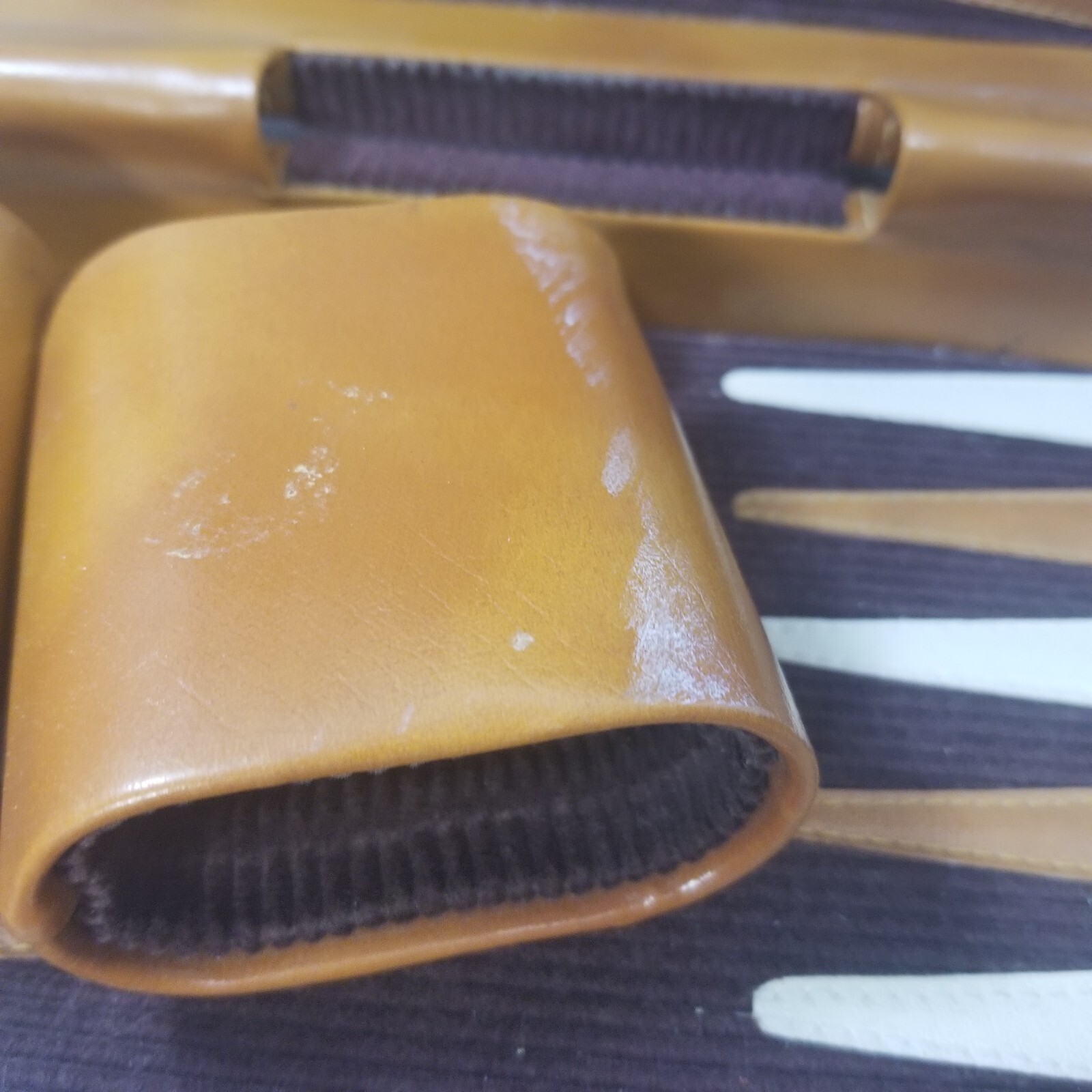 Vintage Leather Corduroy Bakelite Pieces Travel Backgammon Box Set Dice