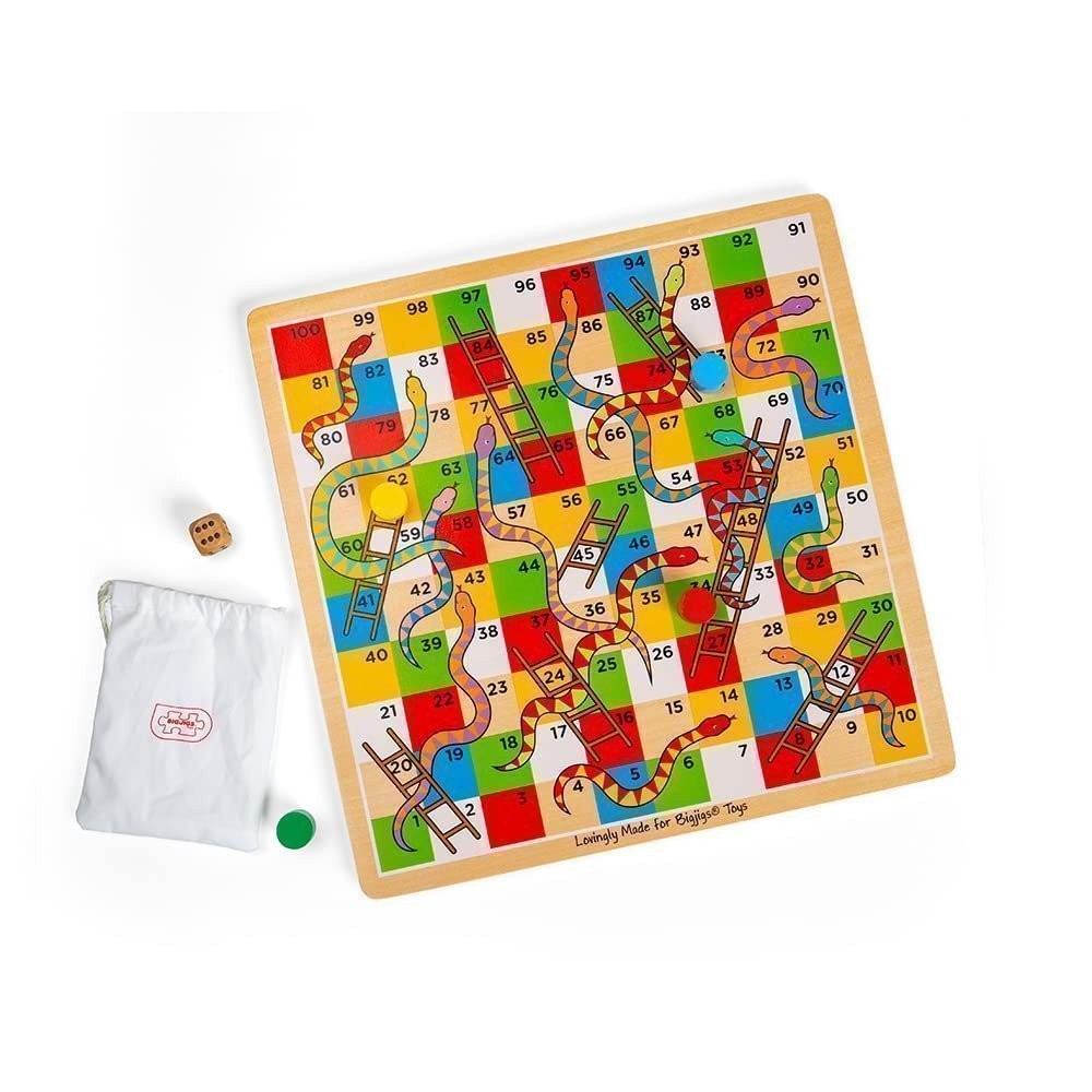 Bigjigs Toys Traditional Snakes and Ladders Wooden Game Set, Quality Family…
