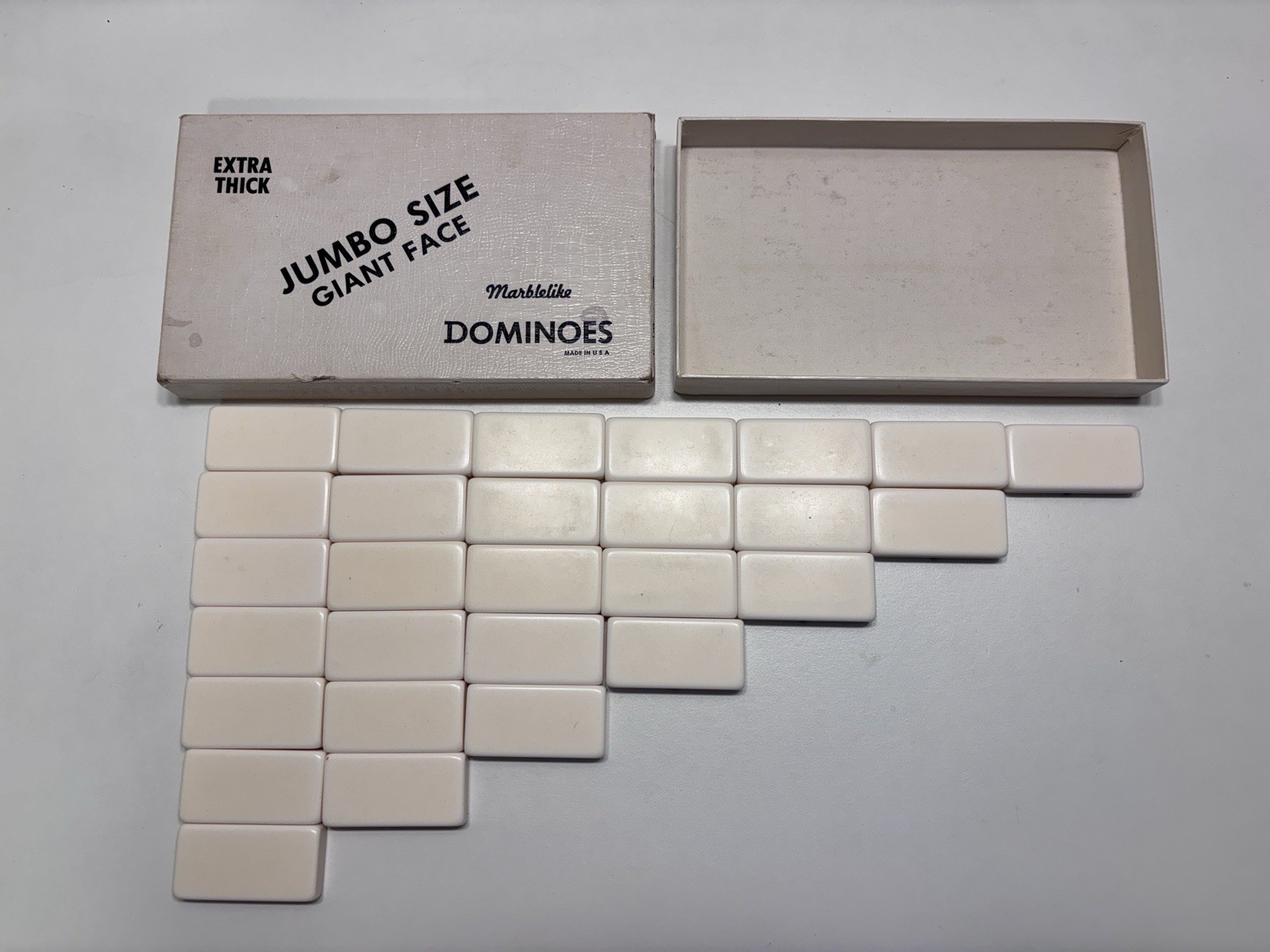 Vintage Puremco Marblelike Dominoes #1432 White Jumbo Extra Thick Set In Box