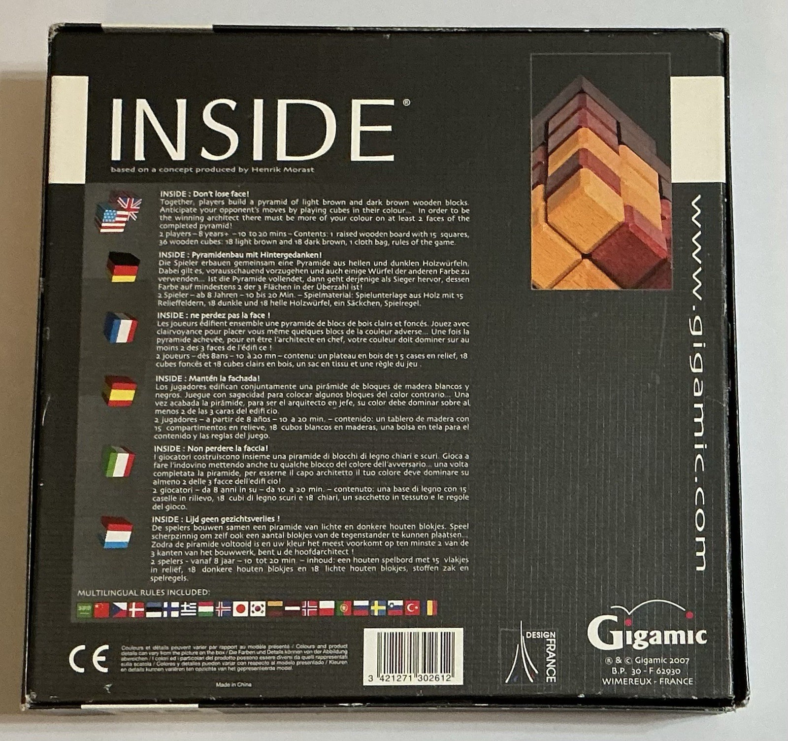 Gigamic 2007 “INSIDE” Board Game Wood Blocks Pyramid Strategy France