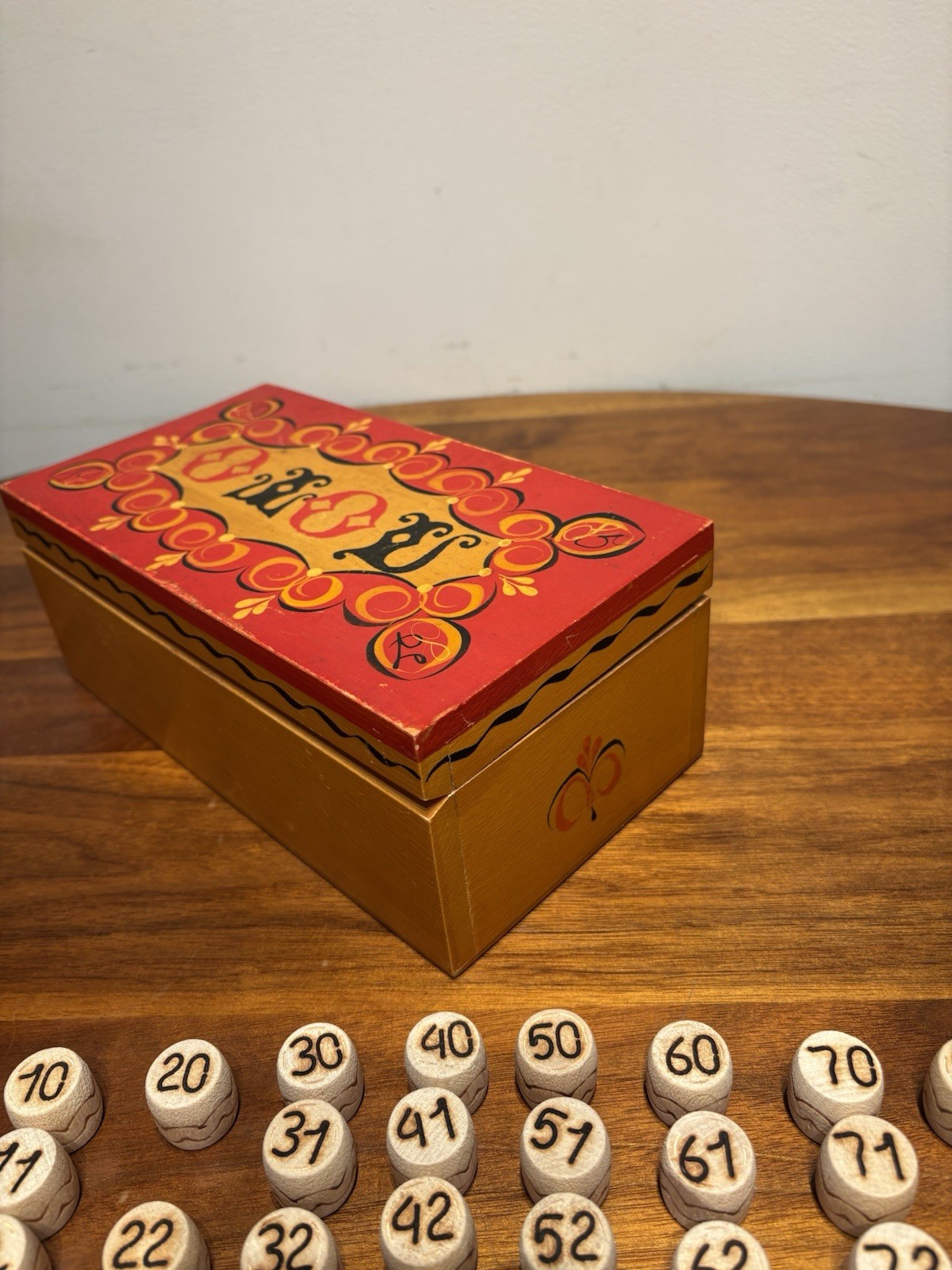 Vintage Soviet Union Wooden Lotto Game 1988 USSR Incomplete Set Wooden Box As-Is