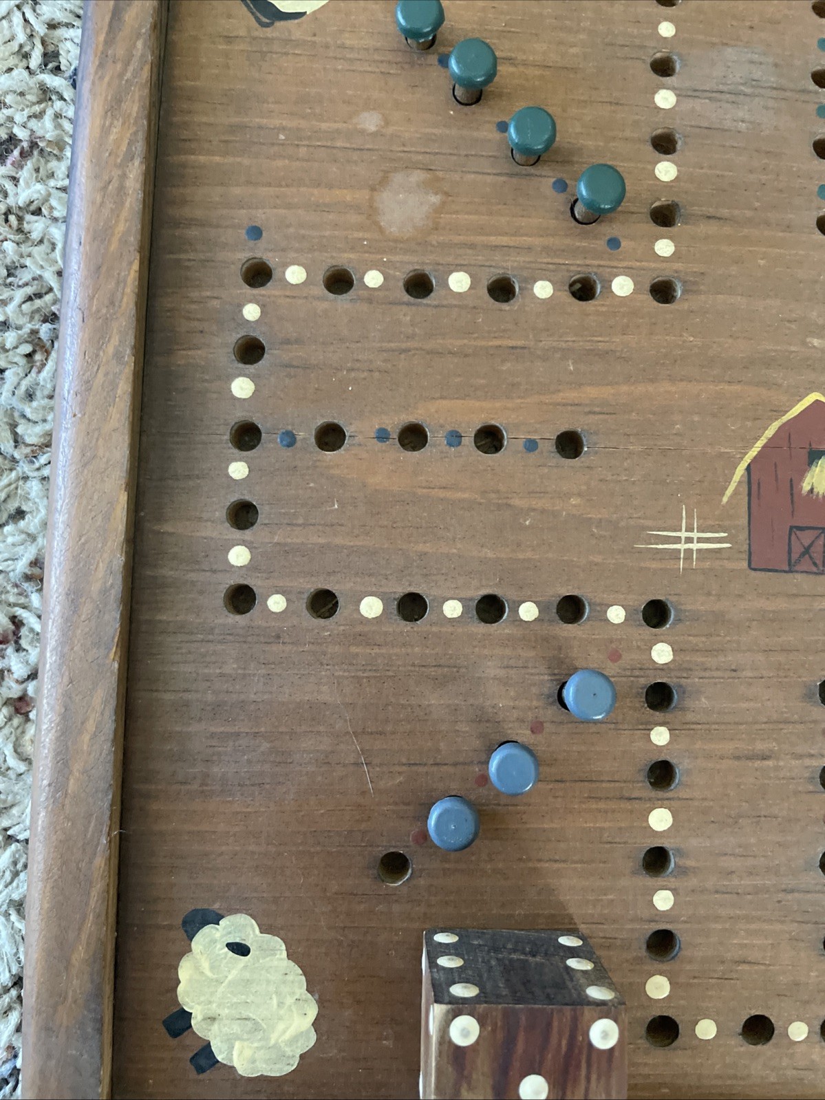 VTG Handmade Wooden Game Board Aggravation Wahoo Country Cottage Farmhouse Dice