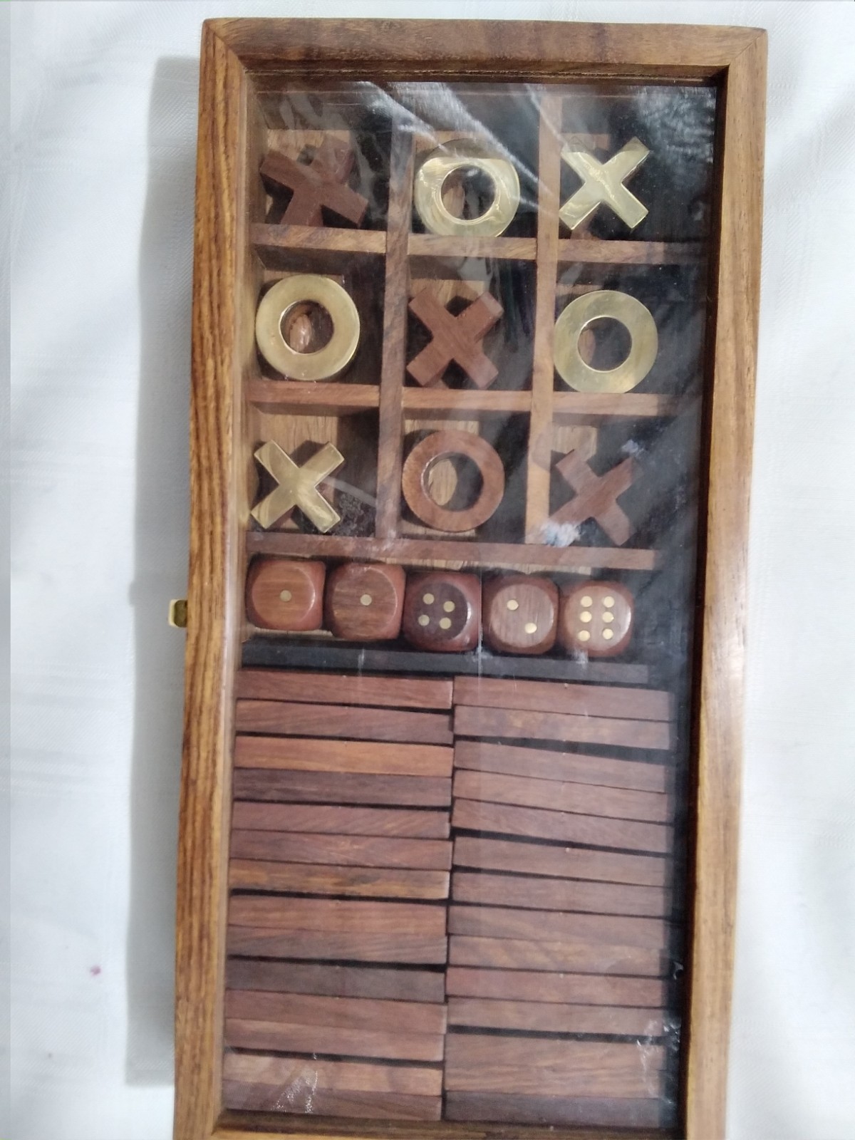 Handmade Wooden 3-in-1 Game Set | Tic Tac Toe, Domino & Dice Set
