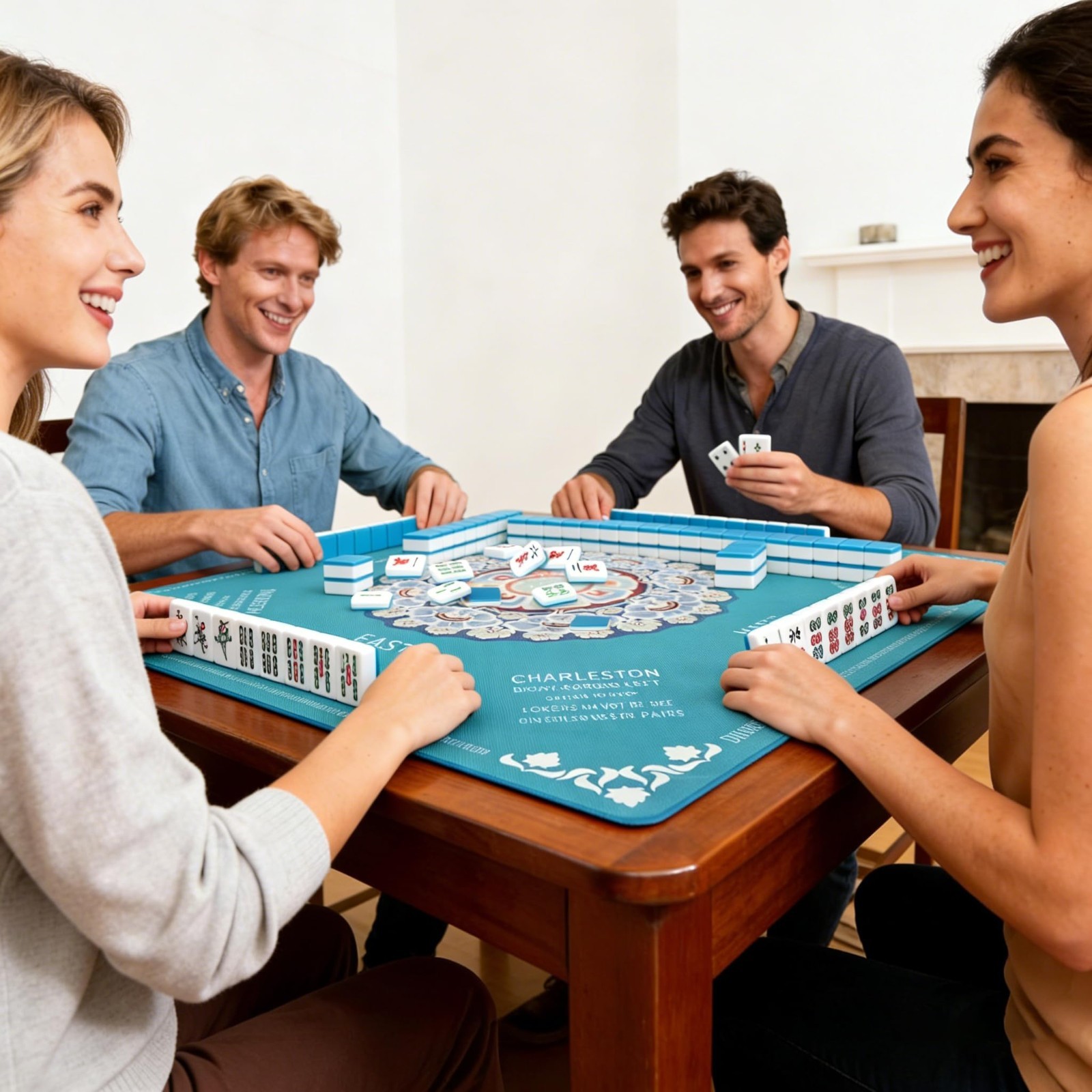 Anti-Slip Mahjong Mat 33″ x 33″ with Carrying Bag – Noise-Reducing for Board Gam