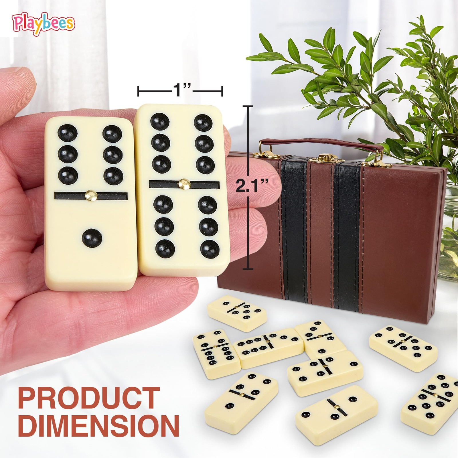 Jumbo Double Six Dominoes Set – 28 White Classic Tiles in Faux Leather Case -…