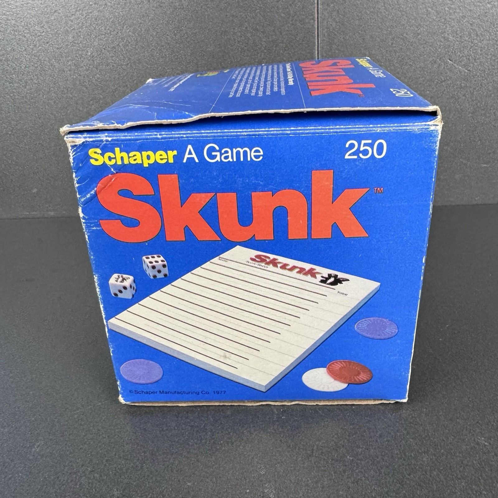 1977 Skunk Dice Game 250 Schaper Score Pad 2 Chips VTG Original Box READ