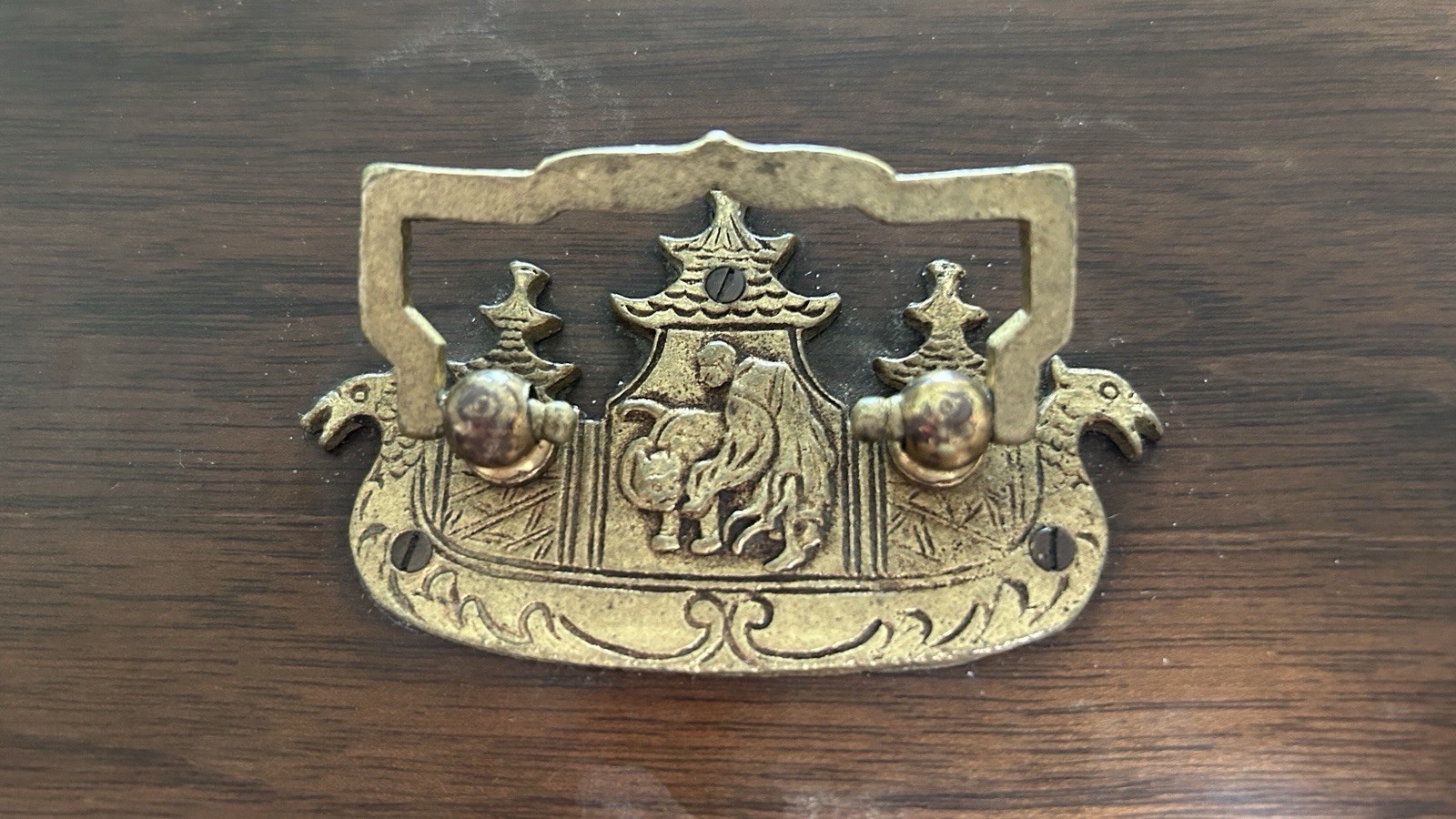 VERY NICE Antique Vintage Chinese Mahjong Wood Brass Drawers Case Box ONLY