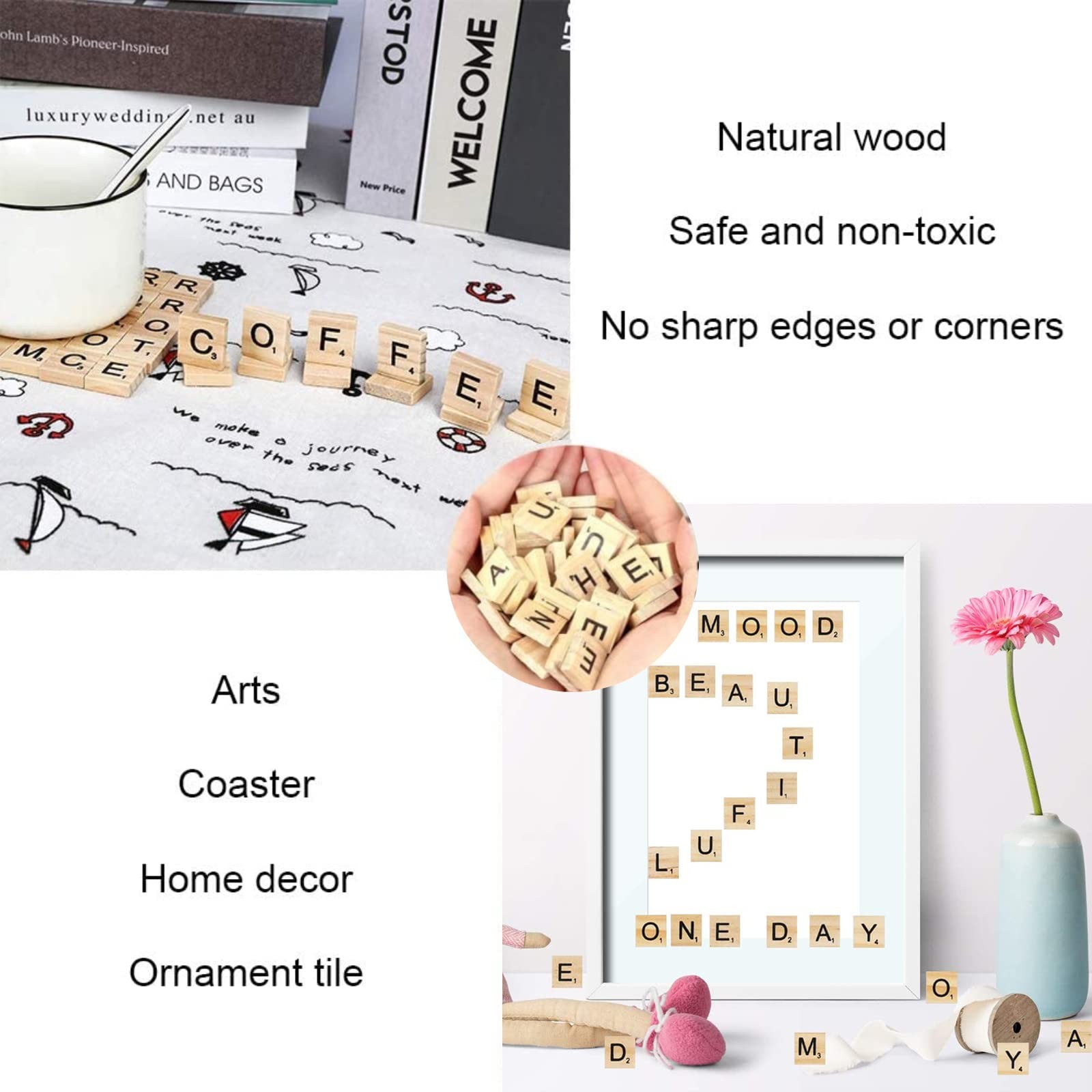 TMEEIHNSS 100Pcs Wooden Alphabet Tiles Scrabble Replacement Letters for Board…