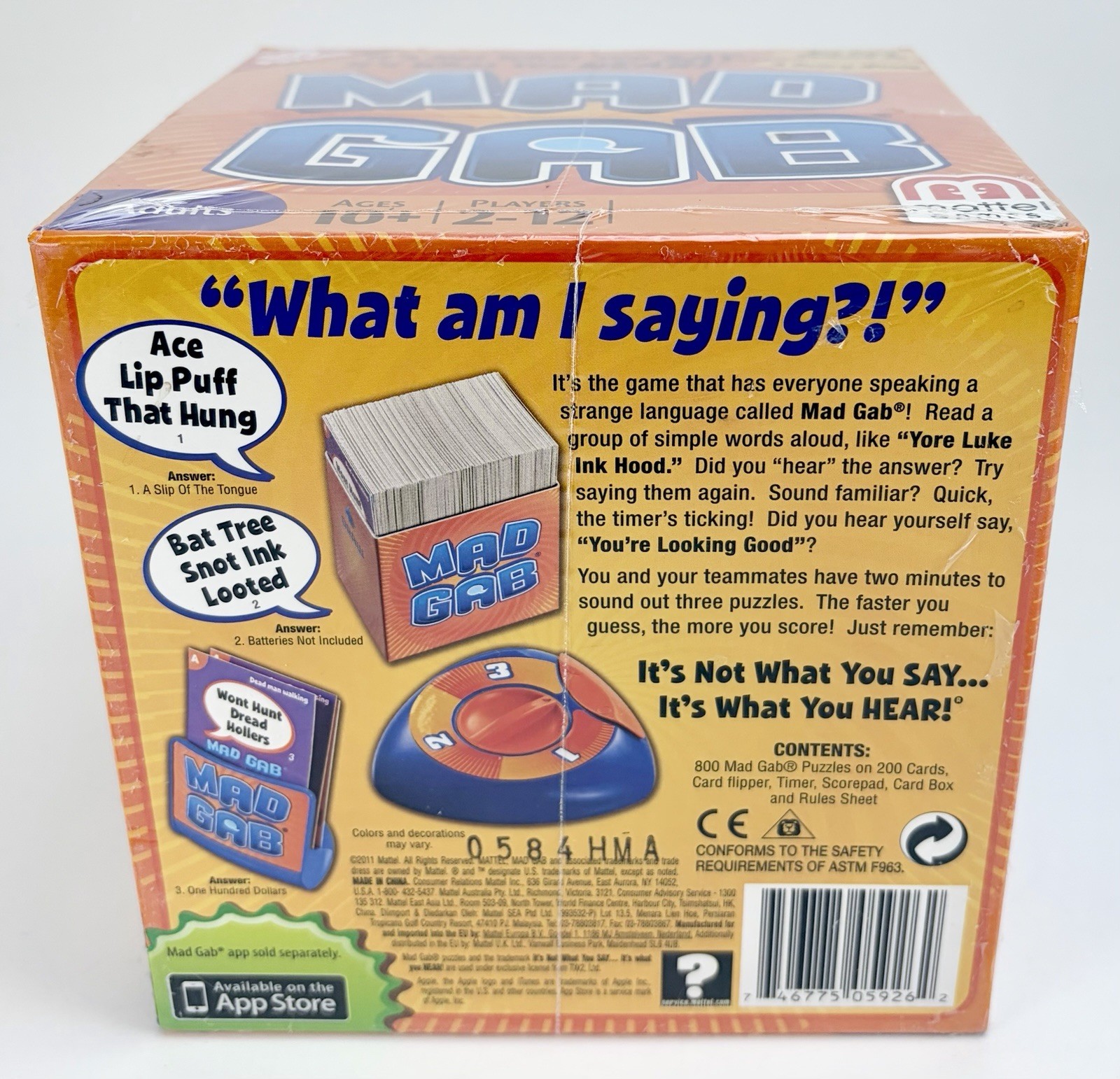 2011 Mad Gab Party Game Mattel Games 2-12 Players Age 10+ NEW Sealed!