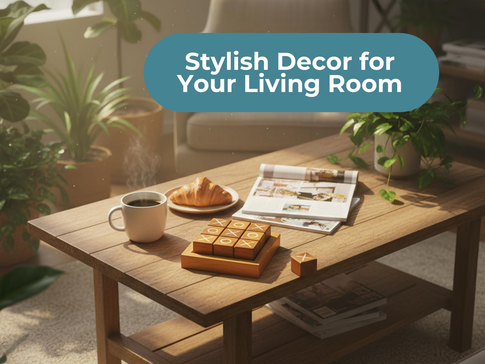 Wooden Tic Tac Toe Coffee Table Decor Game Living Room Home Office Decorative…