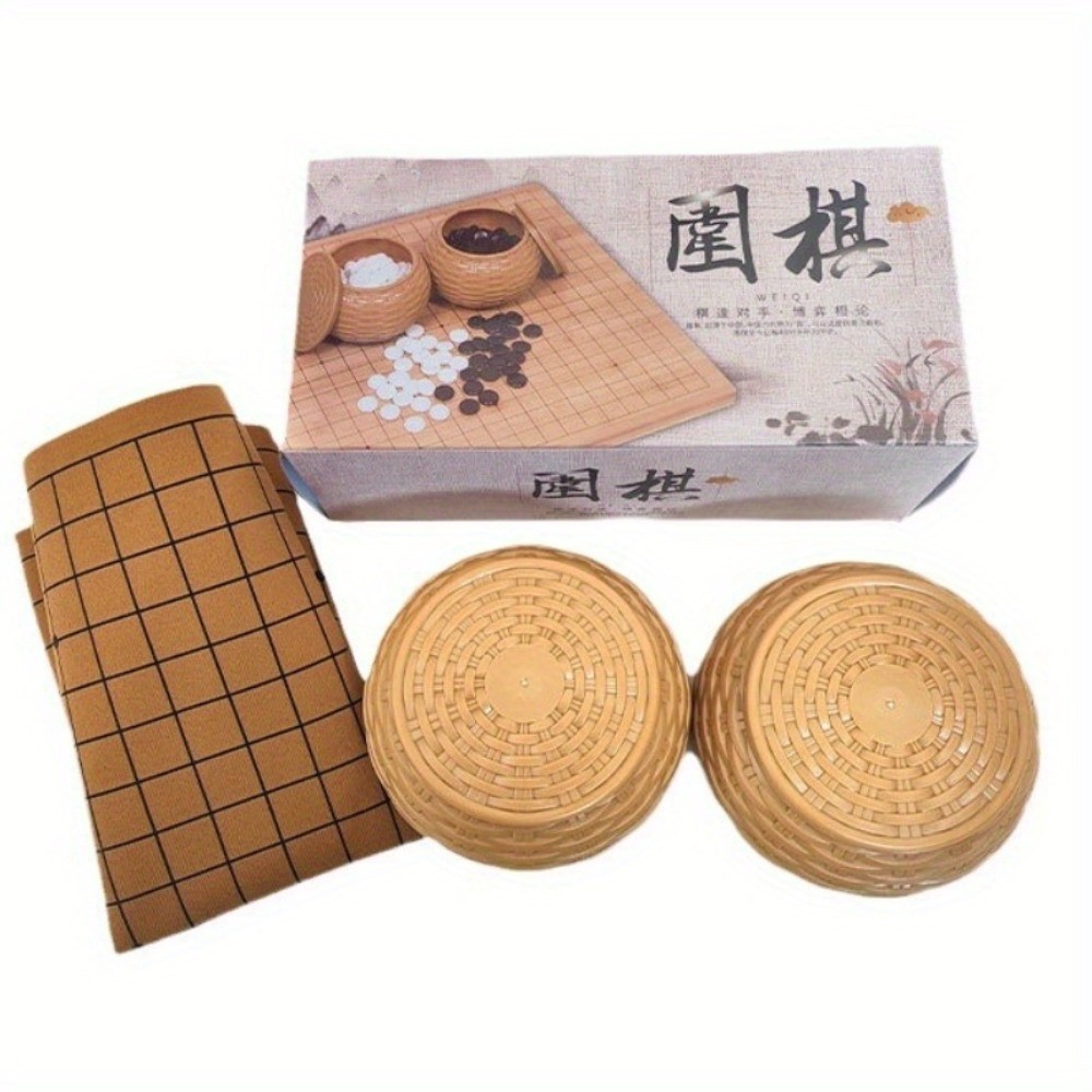 Portable Go Game Set, Foldable Leather Board with ABS Resin Bowls, for Beginners