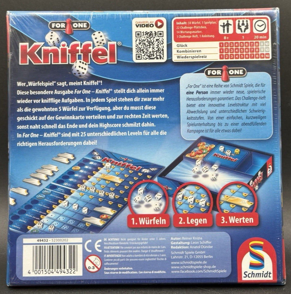 German Kniffel Game Dice Rolling Board Game 8+ Schmidt Spiele German Edition NEW