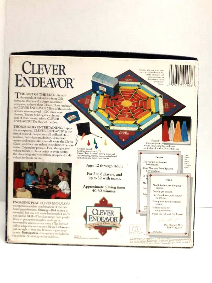 Clever Endeavor, the Game of Clever Clues Master Game Deluxe Edition 1989.