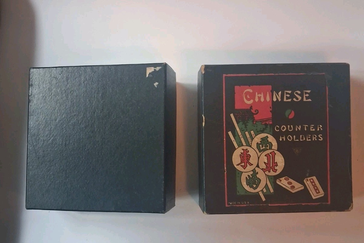 Vintage 1920s Chinese Counter Holders Box Mahjong Game Organizer w/ 4 Color Tray