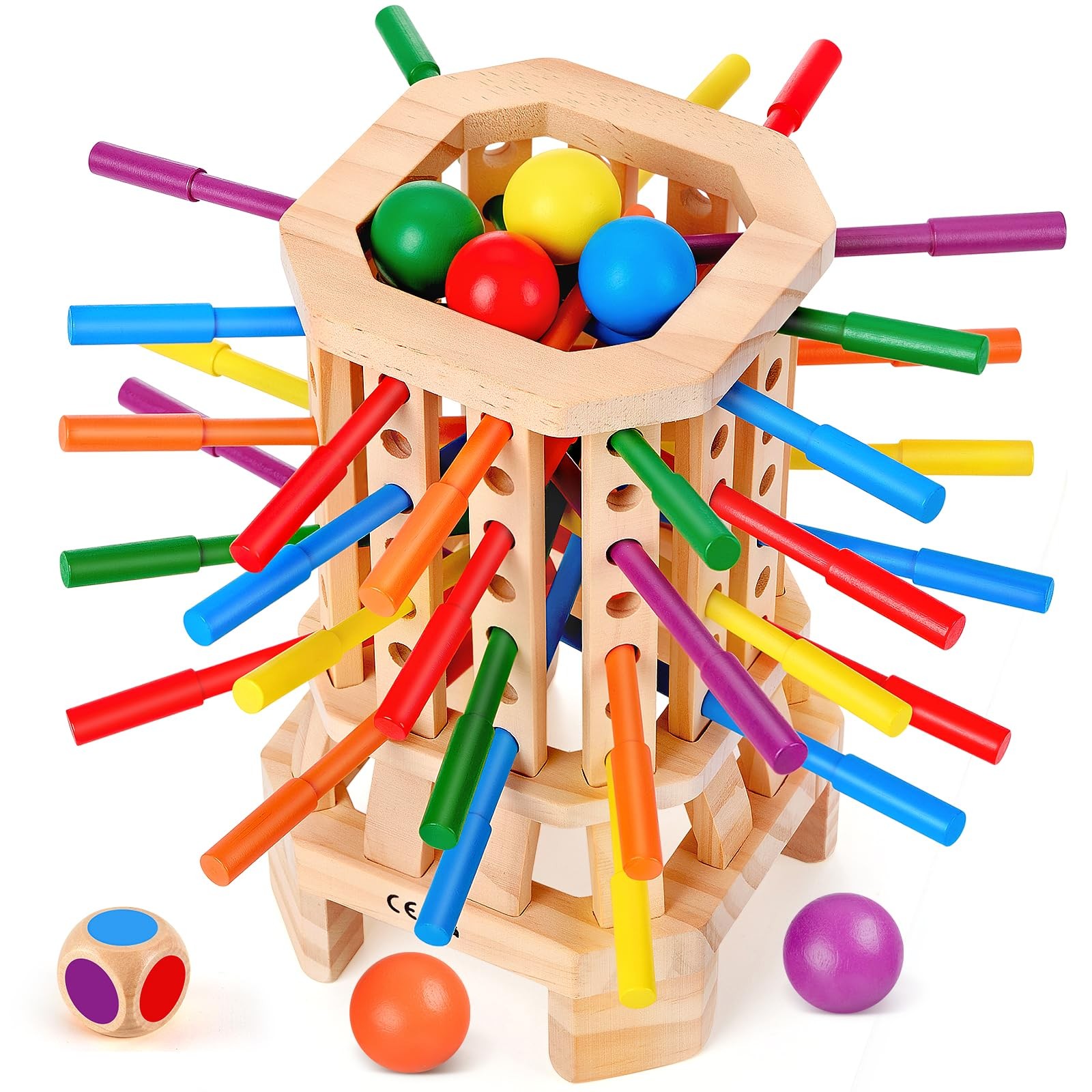 Montessori Wooden Board Game, Colorful Sticks & Ball Drop Games for Kids, Fine