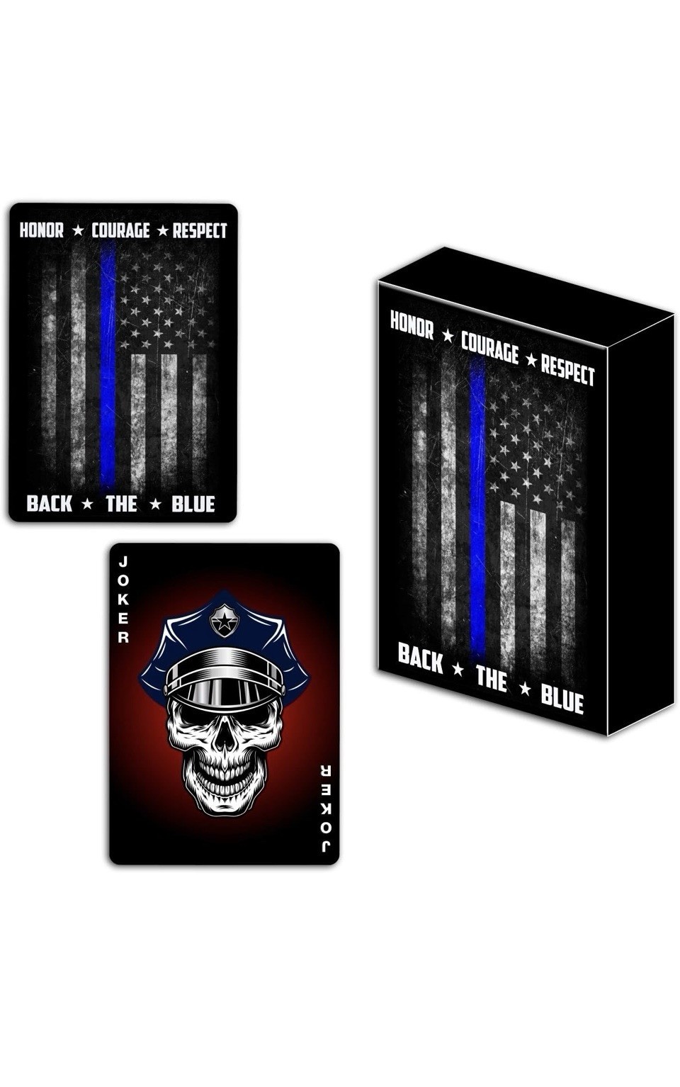 The Thin Blue Line Complete Card Game Set w/ Wooden Box, Cards and dice.