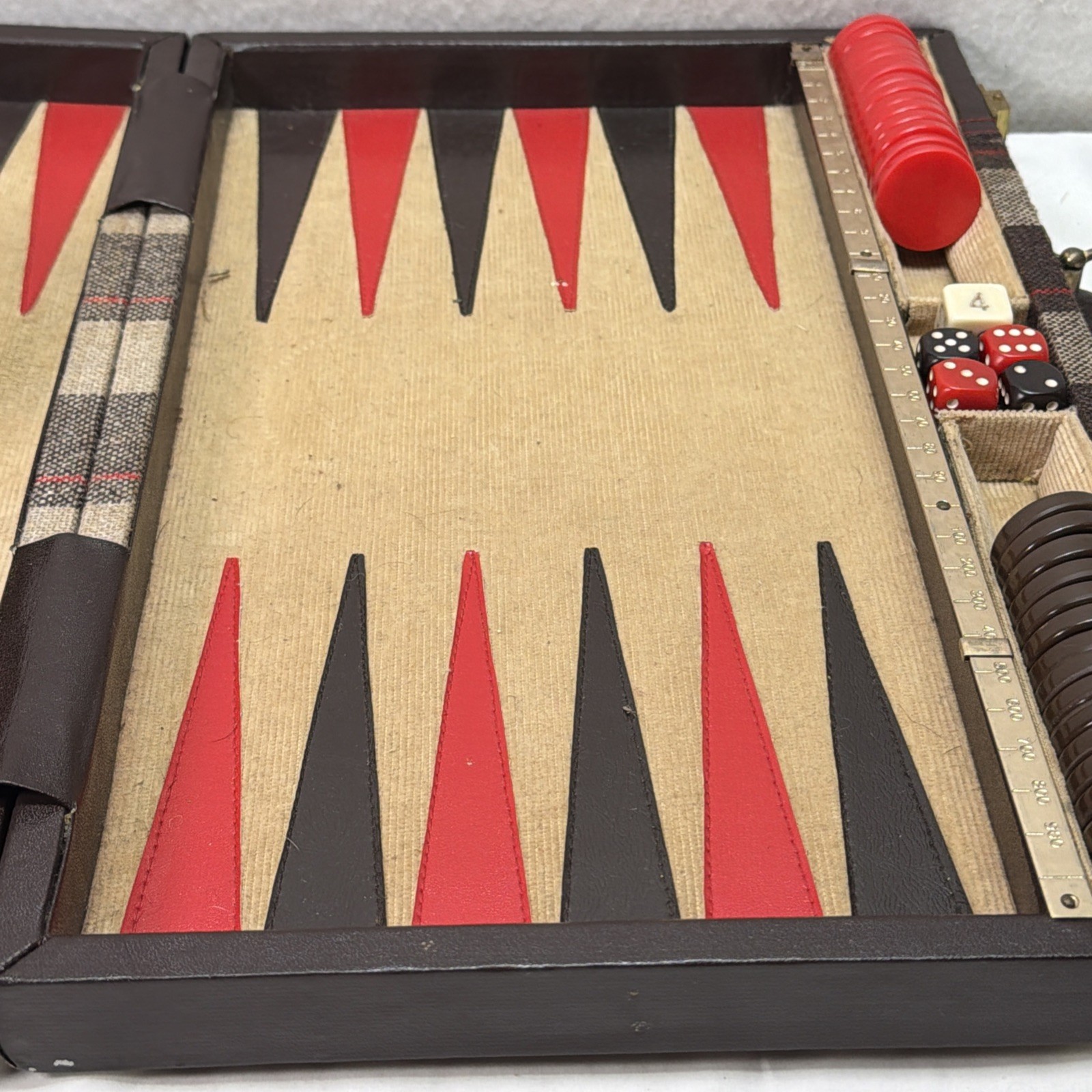 Vintage Aries Of Beverly Hills Backgammon Set Brown And Navy Plaid COMPLETE MCM