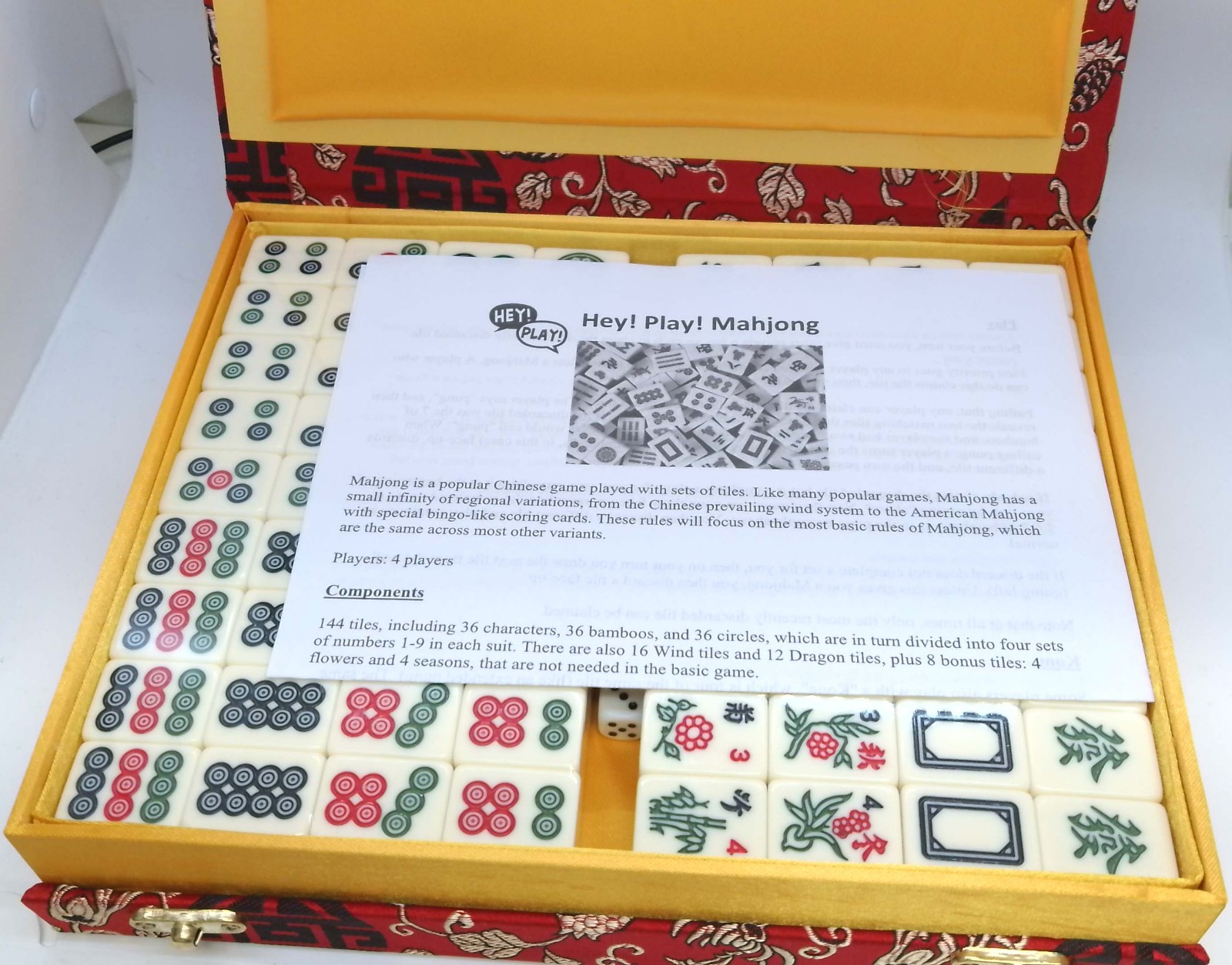 Hey! Play! Chinese Mahjong Game Set 80-MAHJ 146 Tiles Red Case New