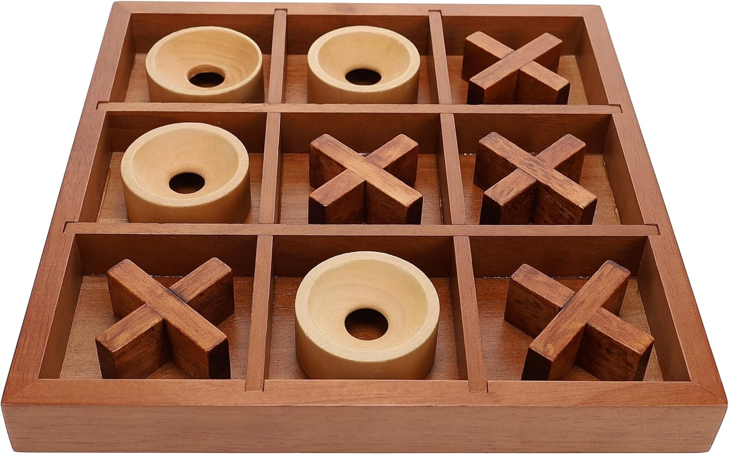 Tic Tac Toe Wooden Game, 10 Piece Premium Tic Tac Toe Tabletop Game, S