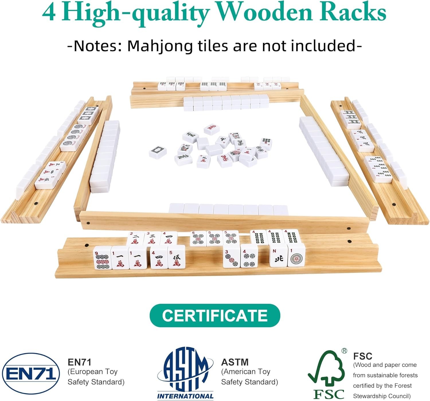 Upgraded Mahjong Racks with Pushers, Set of 4 Trays for American Mahjong Game…