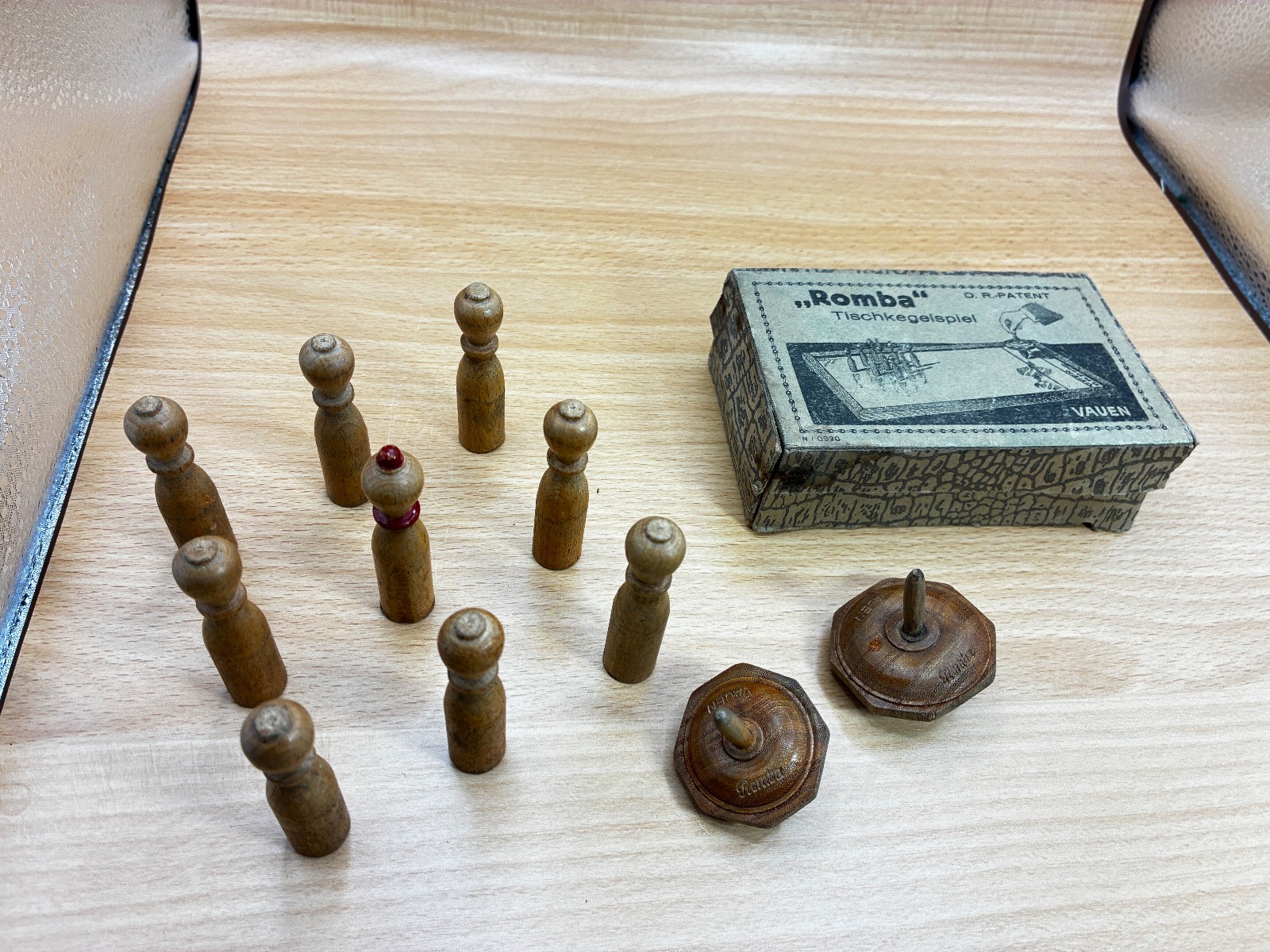 Accessories Romba bowling game for table bowling game Vauen with instructions, antique from 1913